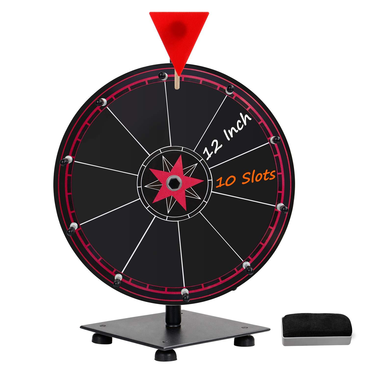 T-SIGN Spinning Wheel for Prizes, 10 Slots Color Prize Wheel with Eraser, 12 Inch Spin Wheel with Stand, Roulette Wheel for Tabletop - Wheel of Fortune Wheel Spinner for Carnival, Game Casino and Trade Show