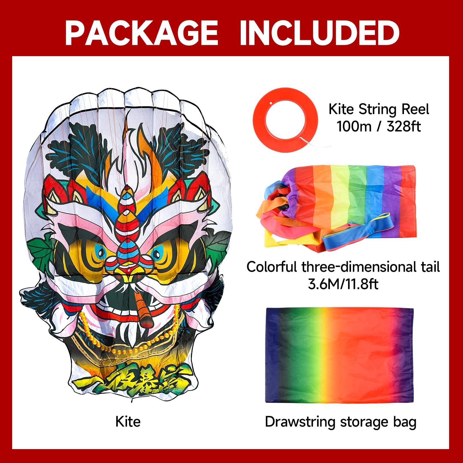 Catch&Hunt Large Kites for Adults,3D Beijing Opera Lion Frameless Soft Umbrella Giant Flying Kites,Easy to Fly with 330Ft Kite String in Beach and Amusement Parks-Ages 12+ (60\" W x 90\" H)