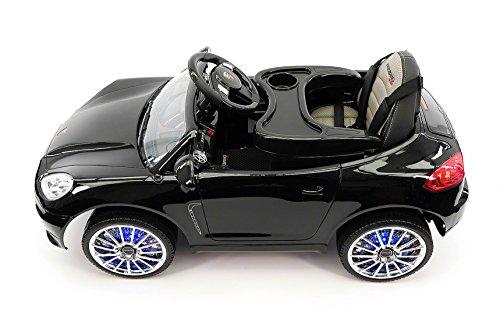 Moderno Kids Moderno Kids Kiddie Roadster 12V Power Children Ride-On Car with R/C Parental Remote + Leather Seat 5 Point Seat Belt + LED Wheels + MP3 USB Music Player + Baby Tray Table + Rubber Floor Mats (Black)