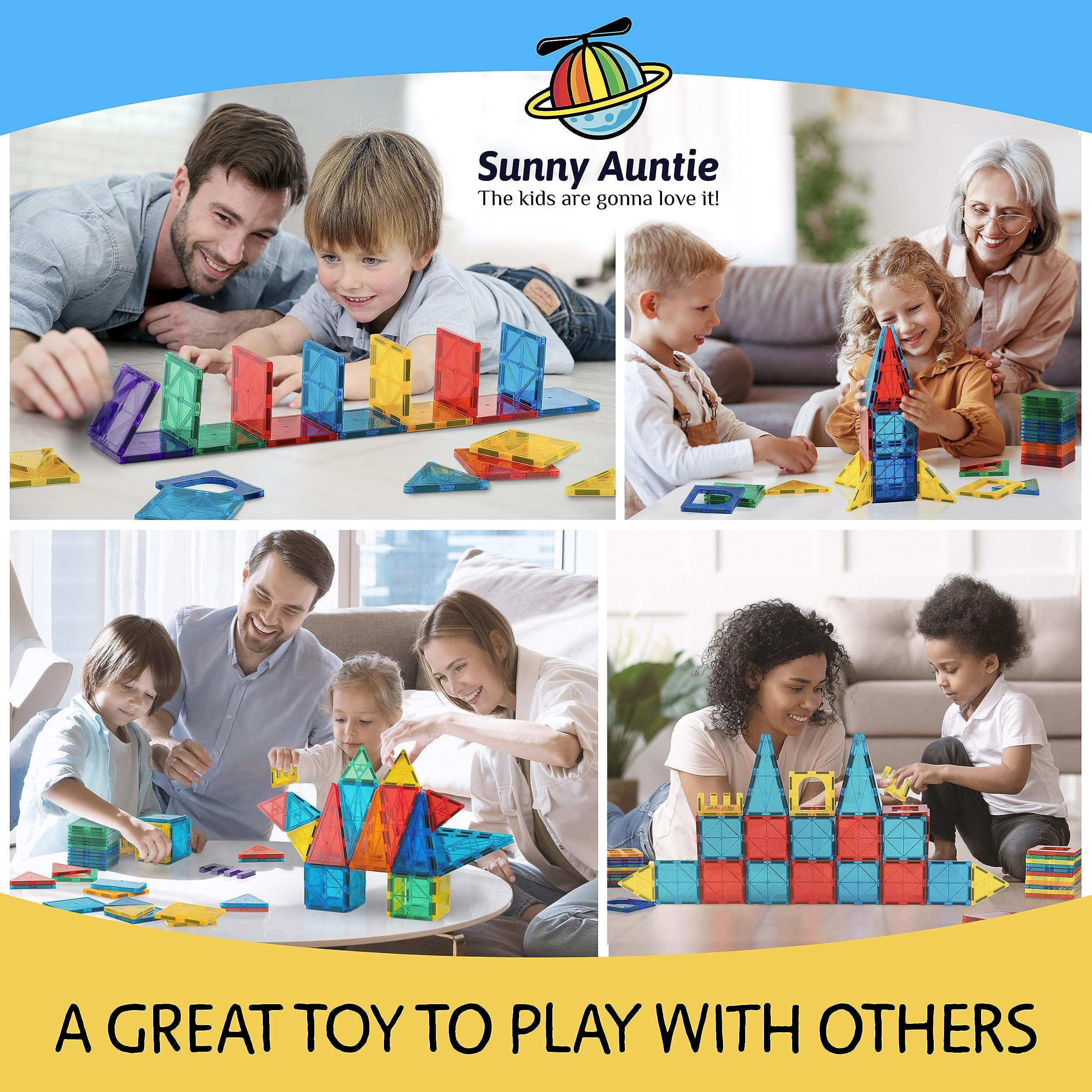 SUNNY AUNTIE Magnetic Tiles 56 PCS, Magnetic Tiles for Kids & Toddlers Ages 3-8, Magnetic Toy for 3 4 5 6 7 8 Year Old Boys Girls Kids & Toddlers Magnetic Blocks Building Set STEM Toy, Great Gift for Kids aged 3-8