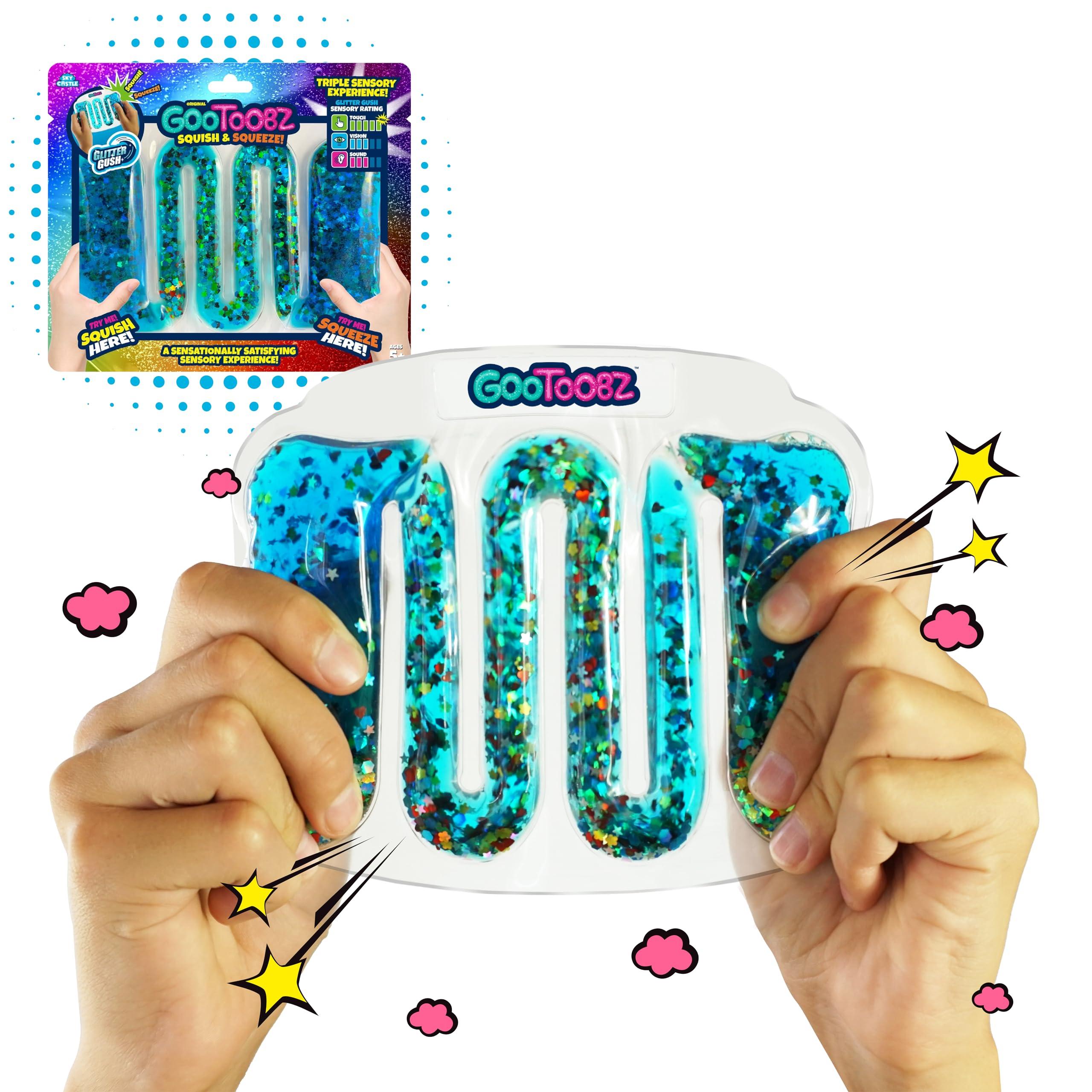 Sky Castle GooToobz Originals - Squishy Sensory Tubes - Filled with Colorful Goo, Glitter and Beads | Non-Toxic, Squeezable Fidget | Stress and Anxiety Relief - Triple Sensory Experience! (Glitter Gush Blue)