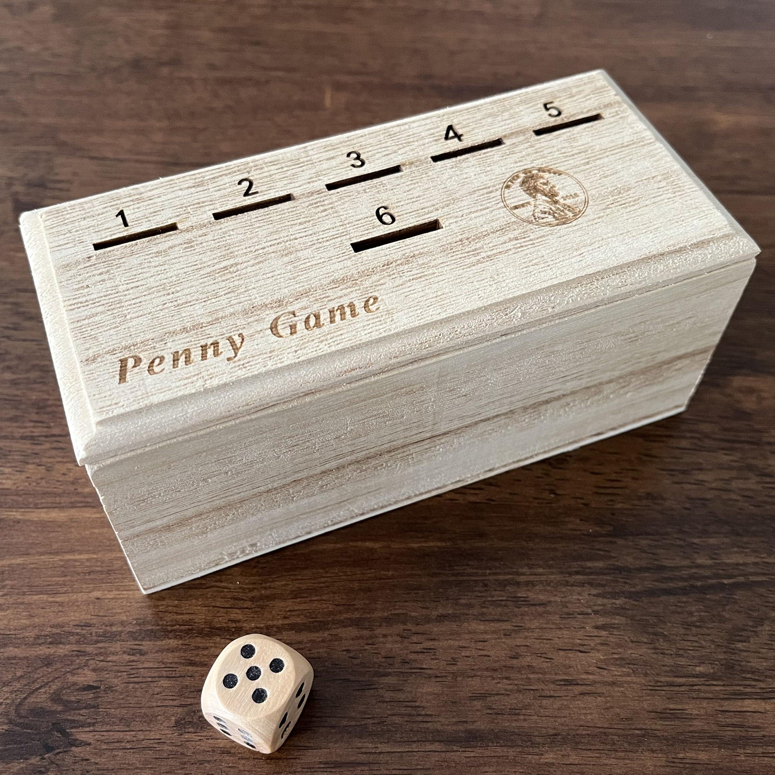 CBLKUS Penny Game - Fun Board Game Works with Coines, Get Rid of Coins to Win, Penny Game Wood Box for 2-6 Players, Simple + Strategic Dice Games