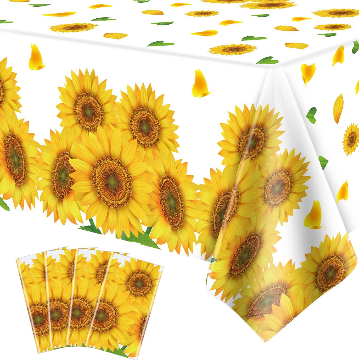 Dvaorc 4 Pack Sunflower Tablecloth 51 x 86 Inch Plastic Rustic Sunflower Tablecloth Sunflower Party Tablecloth Sunflower Birthday Party Table Cloth Sunflower Table Covers for Indoor Outdoor Party Decorations
