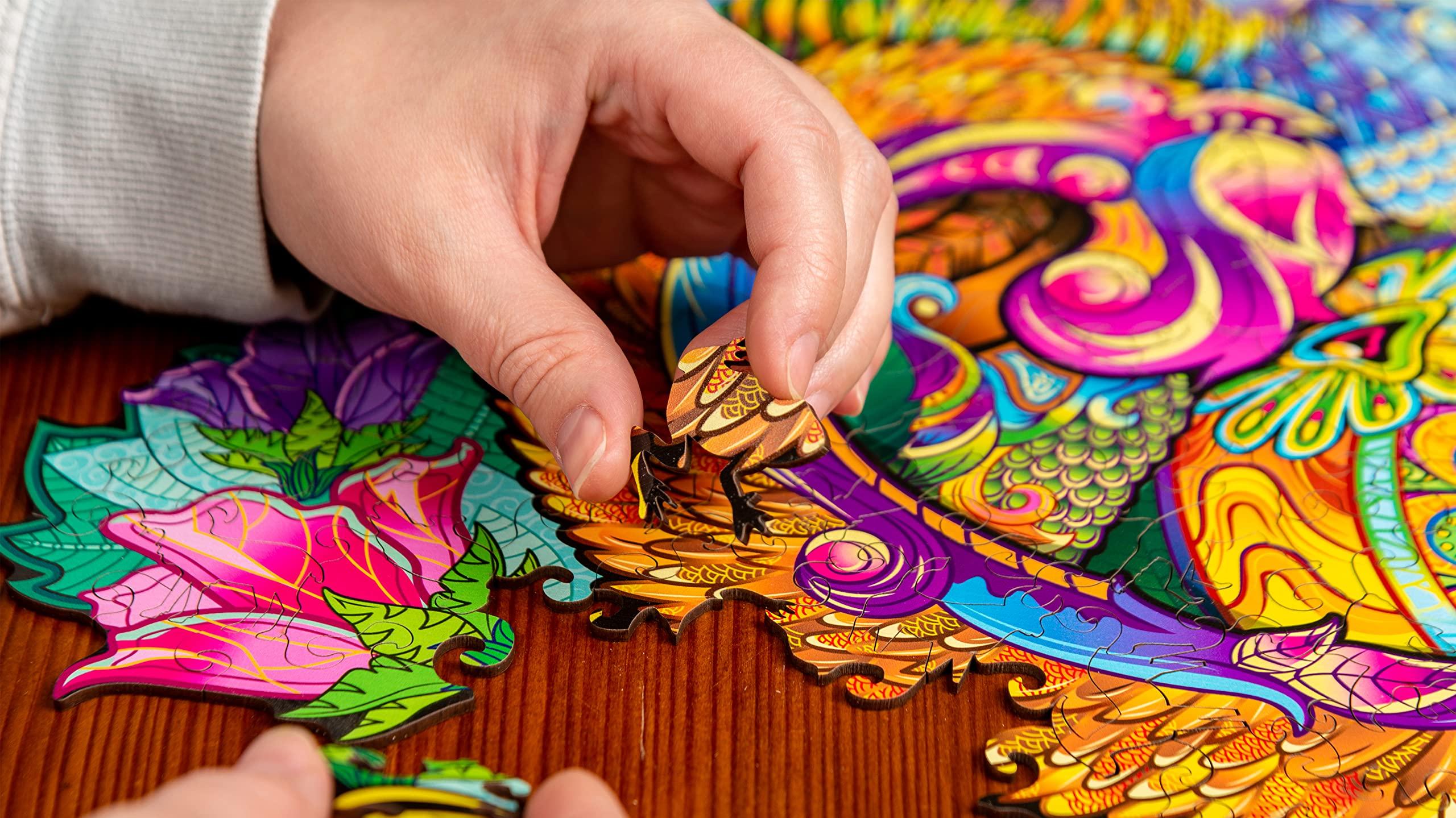 Woodvio WOODVIO - Wooden Jigsaw Puzzle for Adults and Kids - Cat, Animal-Shaped Fantasy Puzzle, 208 Unique Shaped Pieces, Size King (17.7\" x 16.9\")