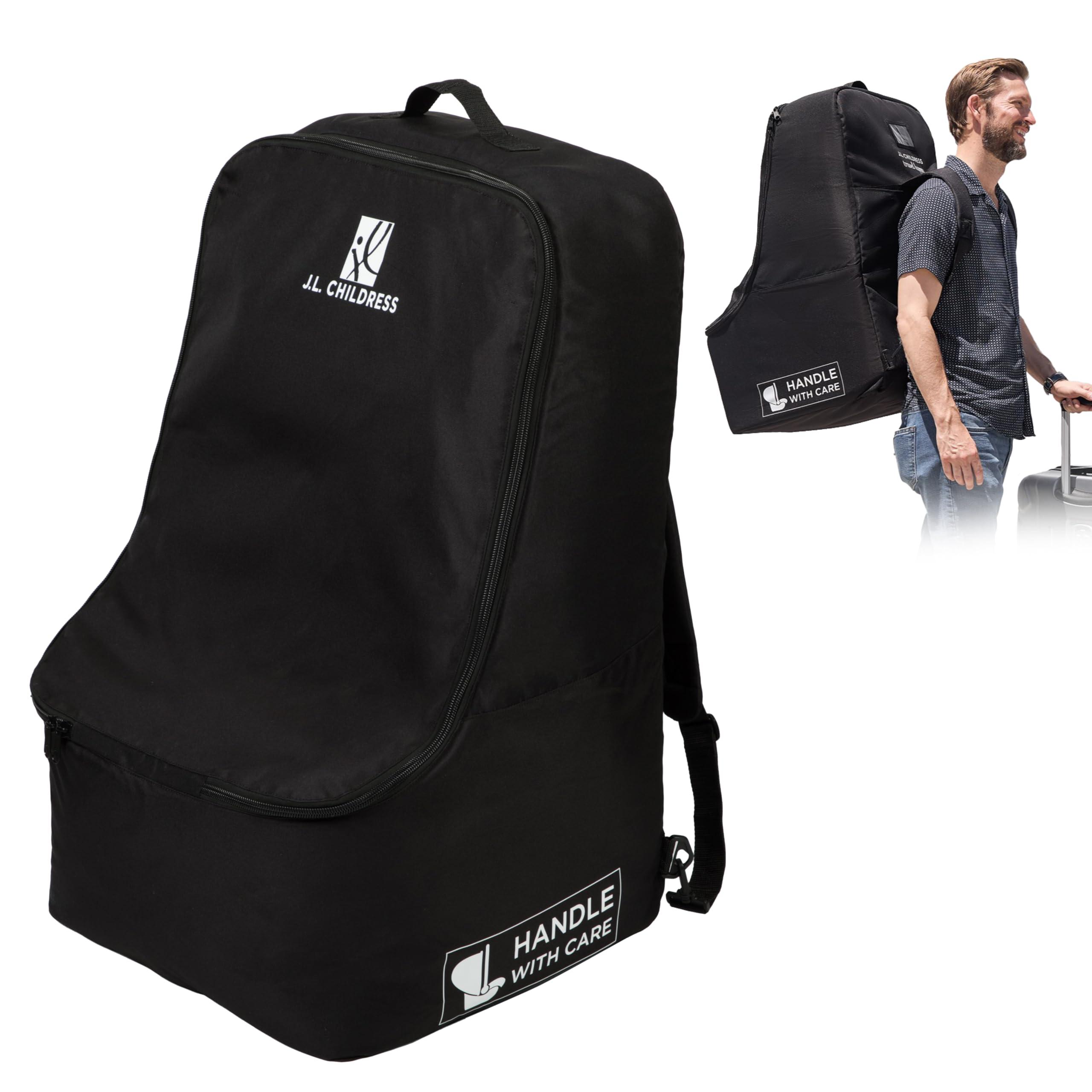 J.L. Childress J.L. Childress DELUXE Backpack Car Seat Travel Bag - PREMIUM - Thicker Padding - Includes AirTag Holder - Airplane Bag for Baby Car Seats - Fits All Car Seats, Infant Carriers & Booster Seats Black