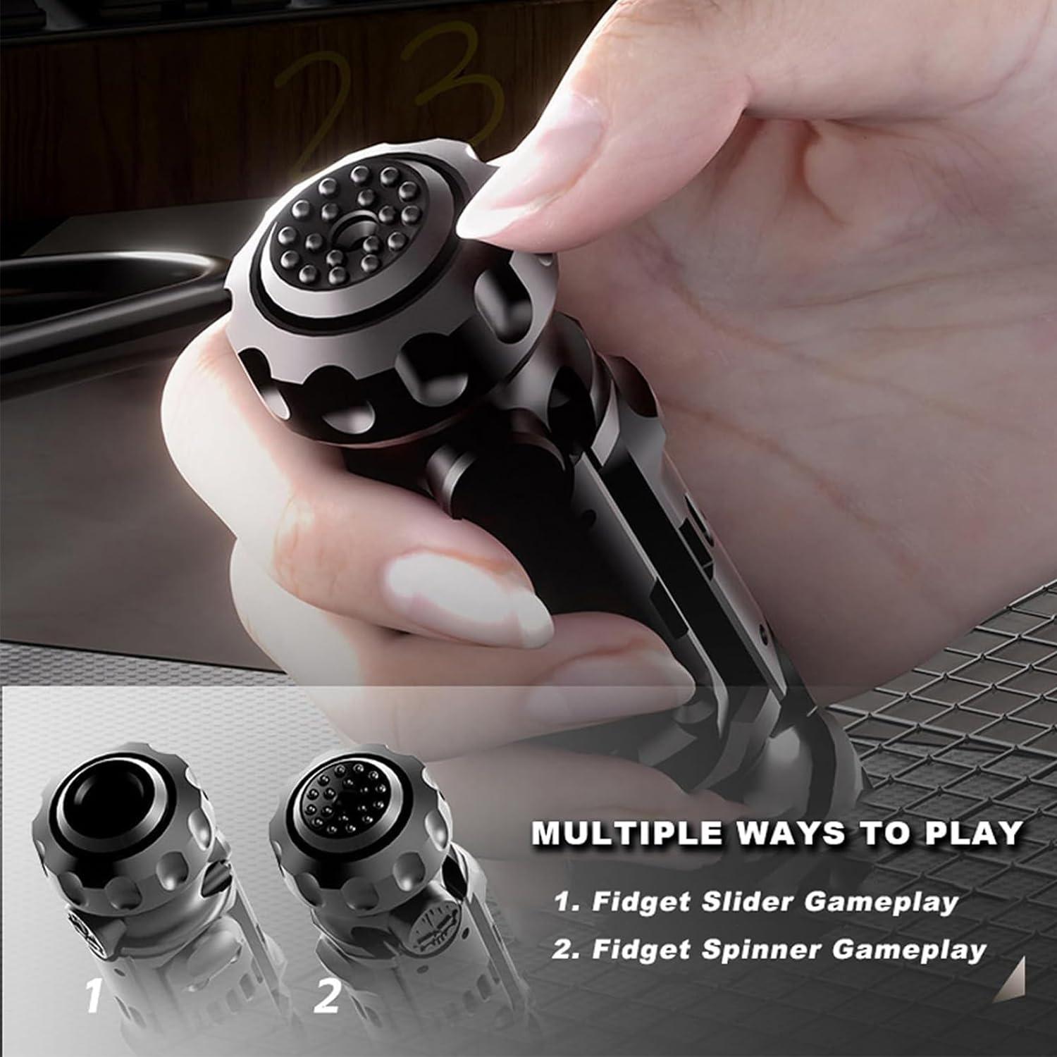 ToysCentral Basics Tungsten Steel Fidget Gun Toy - Metal EDC Finger Slider with Textured Spinner, Stress Relief Gadget for Adults, Silent Clicking & Gyro Rotation (Black)