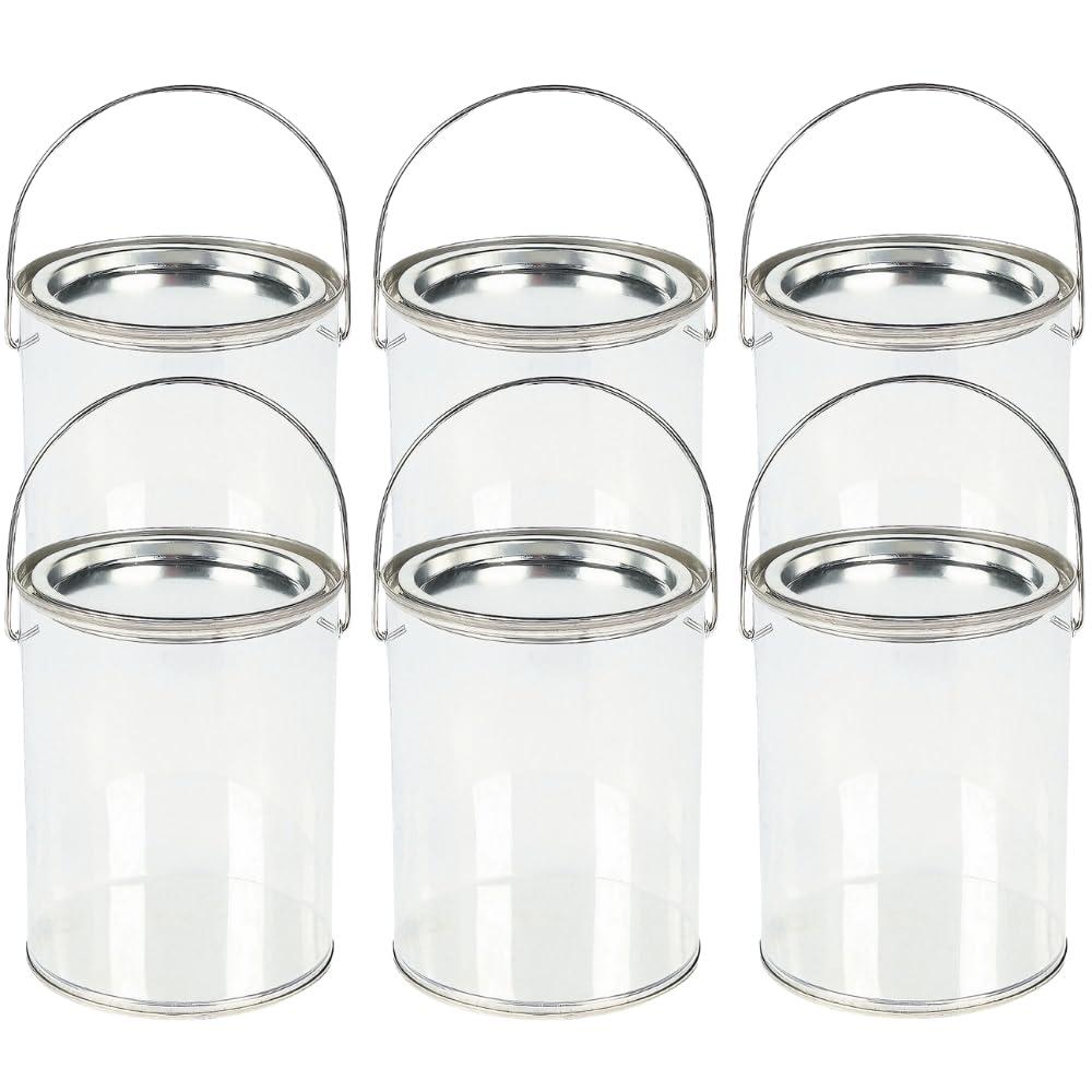 Fun Express Clear Paint Can Containers with Metal Lids (Set of 6 Plastic Buckets) Great for Party Favors, Decor and DIY Projects
