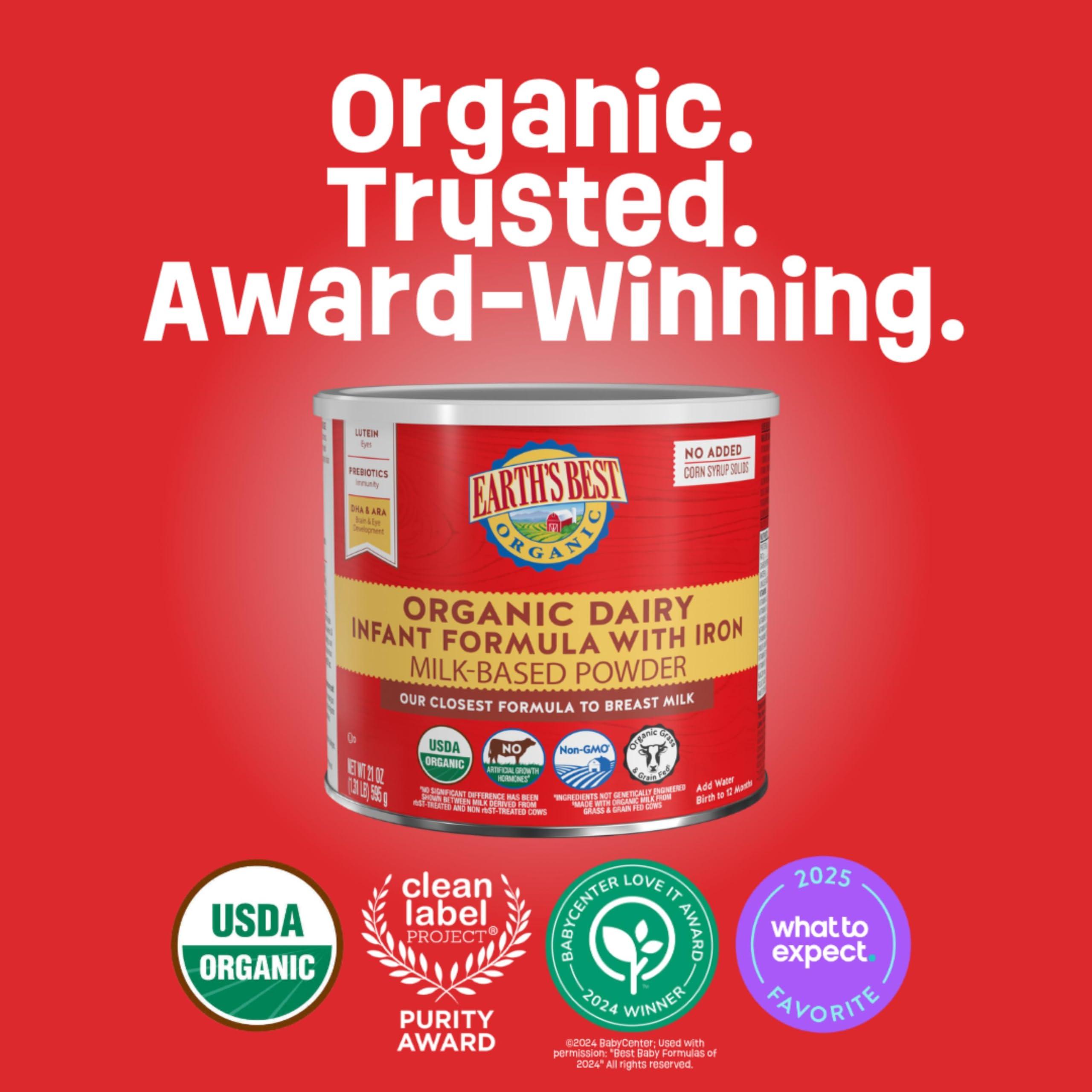 Earth's Best Earth's Best Organic Baby Formula for Babies 0-12 Months, Powdered Dairy Infant Formula with Iron, Omega-3 DHA, and Omega-6 ARA, 21 oz Formula Container