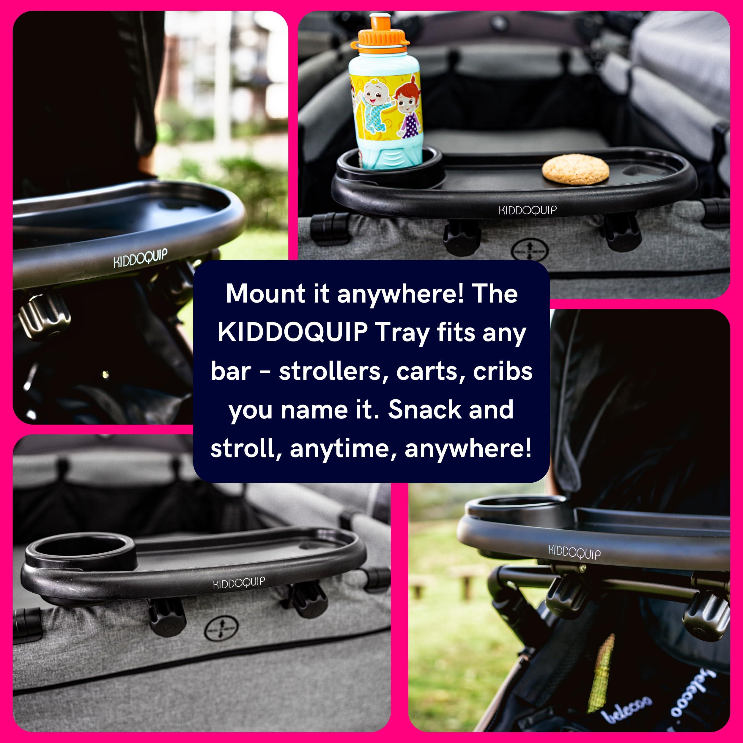KIDDOQUIP KIDDOQUIP Universal Stroller Tray: Stroller tray, Cup, Phone Mount-Rigid Design, Non-Slip Clips - Fits MOST Strollers - Stroller Tray Attachment, Snack Tray for Stroller, Universal Stroller Snack Tray