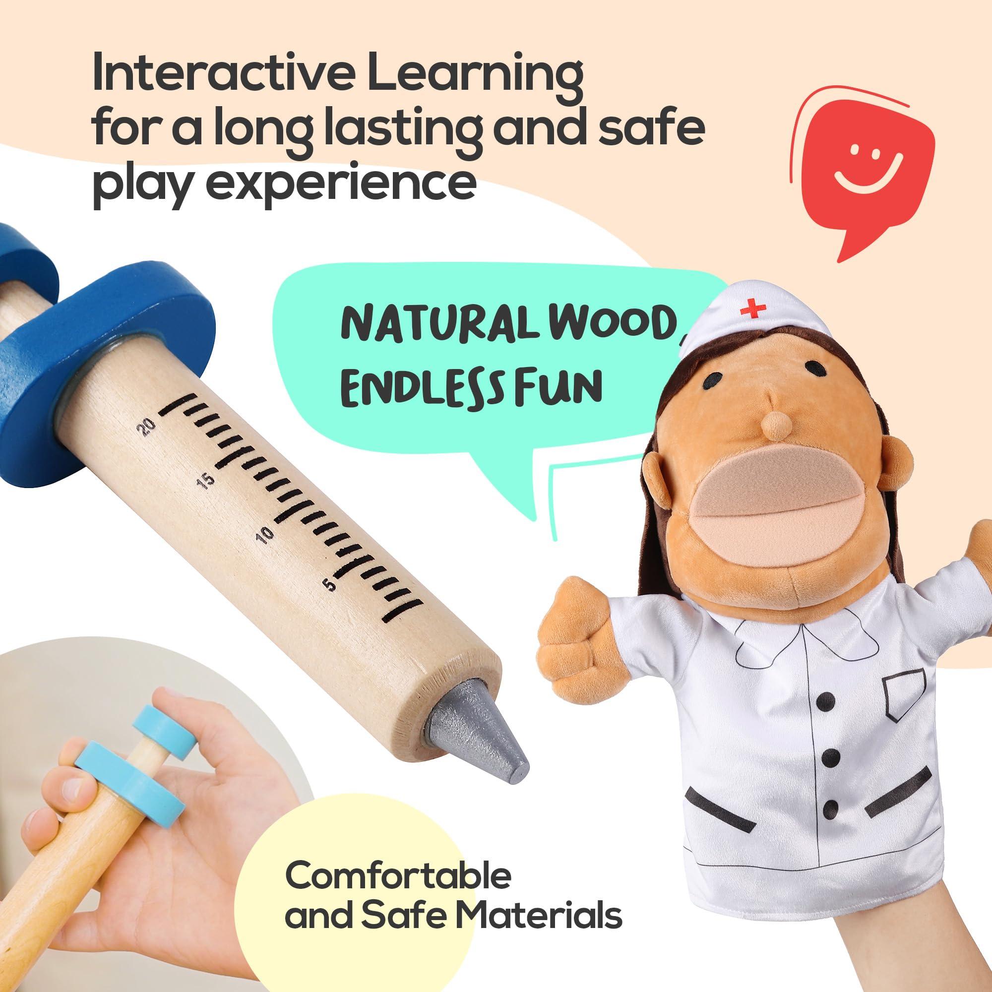 BETTERLINE Pretend Toy Medical Kit with Doctor & Nurse Hand Puppets - Eases Fear for Kids, Educational Roleplay Toy for Toddlers & 3+ Toys for Girls Boys, Pretend Playset, Kids Doctor Set