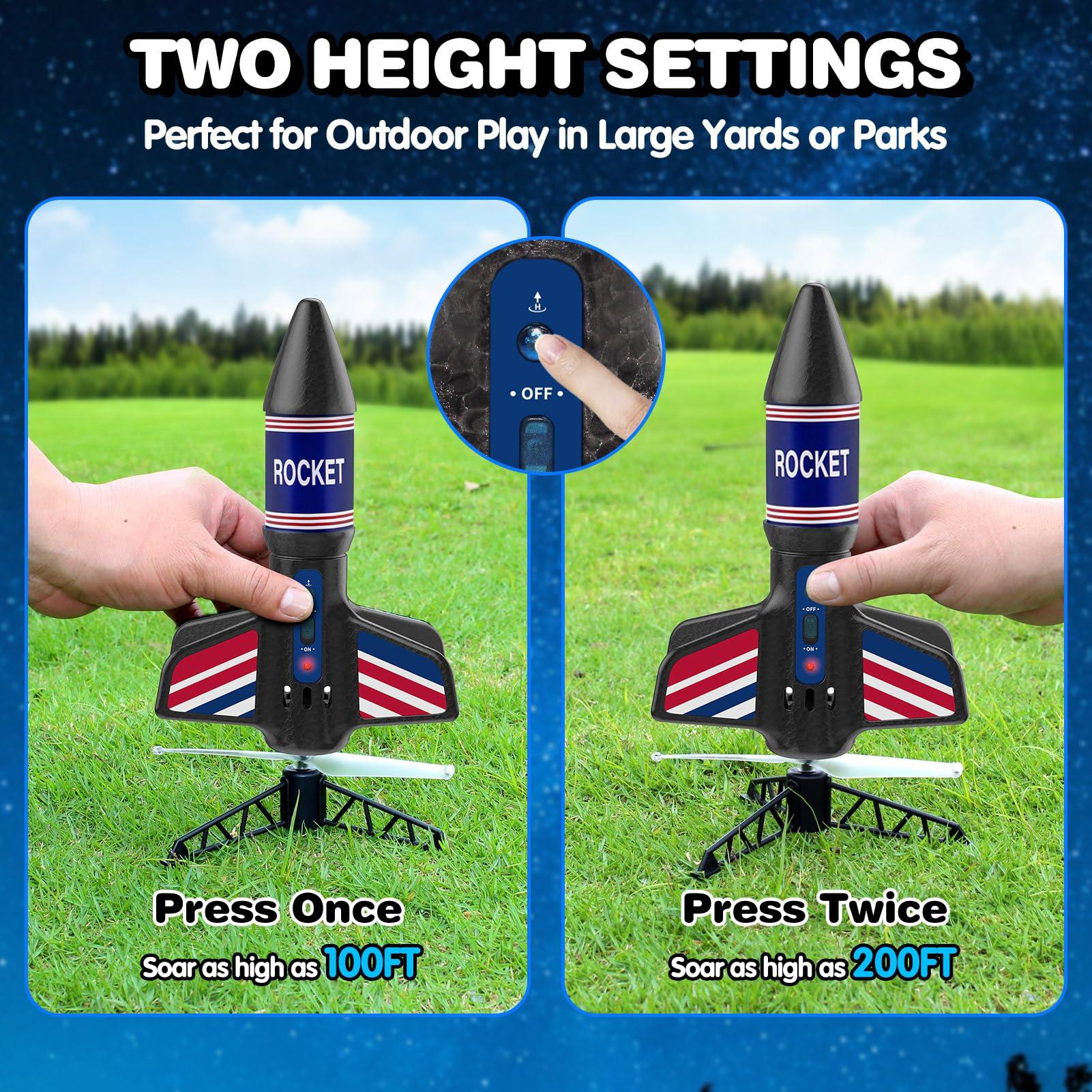 Eieymct Rocket Launcher for Kids - Self-Launching 200ft Motorized Air Rocket Toy, Flying Model Rocket Kits with Launch Set, Outdoor Electric Rocket Toys with Parachute, Birthday Toy Gifts for Boys 8-12