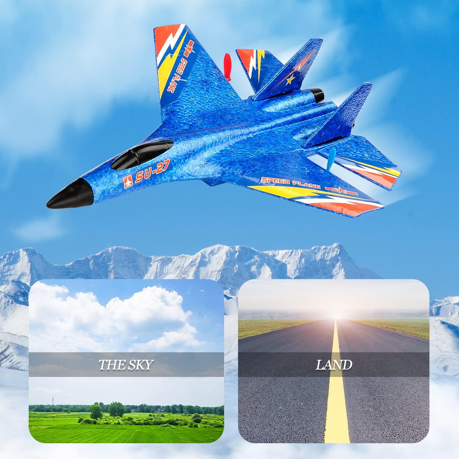 RoofWorld RoofWorld SU-27 RC Plane Remote Control Airplane Blue and Yellow RC Jets Aircraft for Beginners Adults
