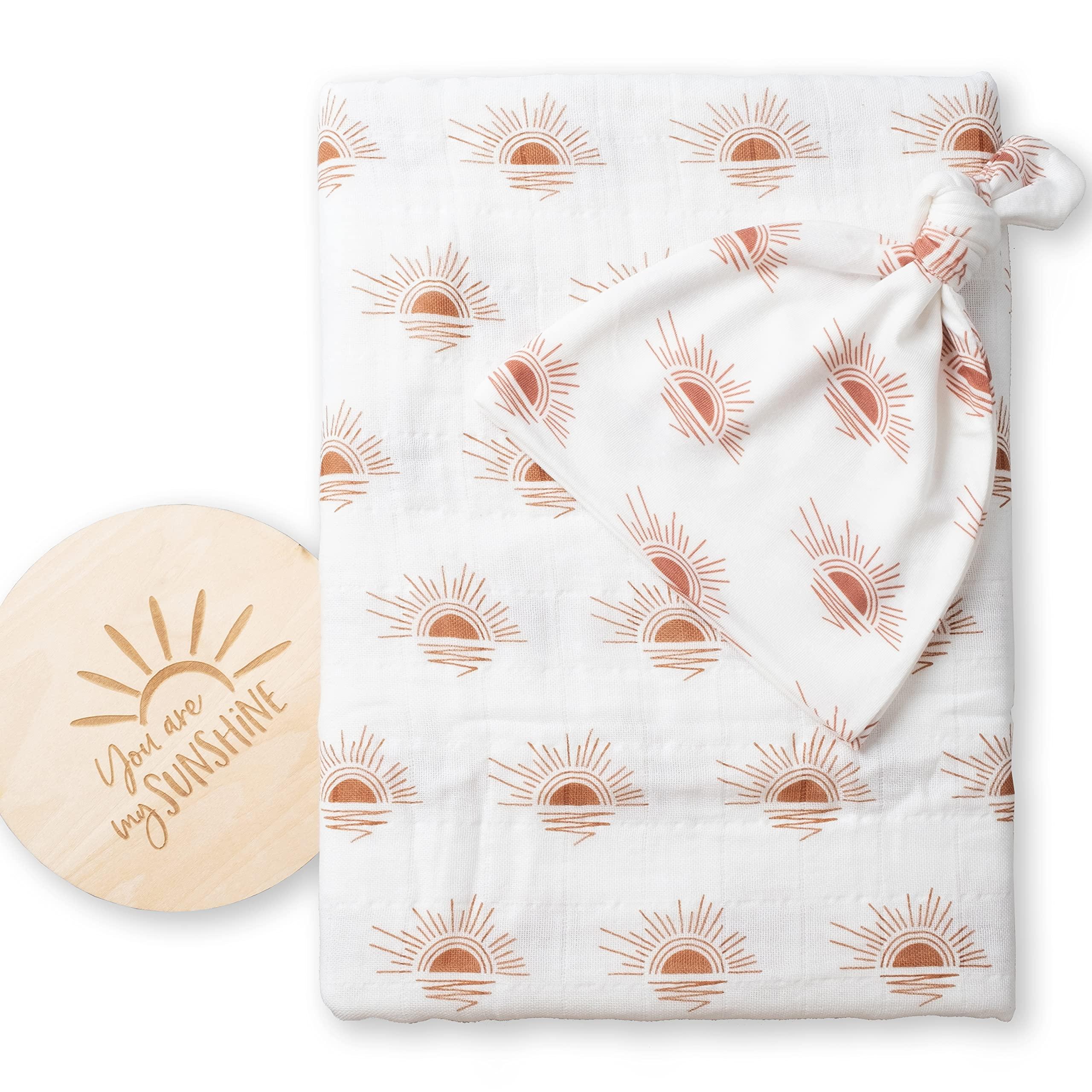 Miaoberry Miaoberry 100% Organic Cotton Baby Muslin Swaddle Blanket Set| Clay Rust Boho Sunrays| Gender Neutral for Boys Girls|Rust Sunset Sunshine| Hospital Newborn Receiving Blanket |Newborn Unisex