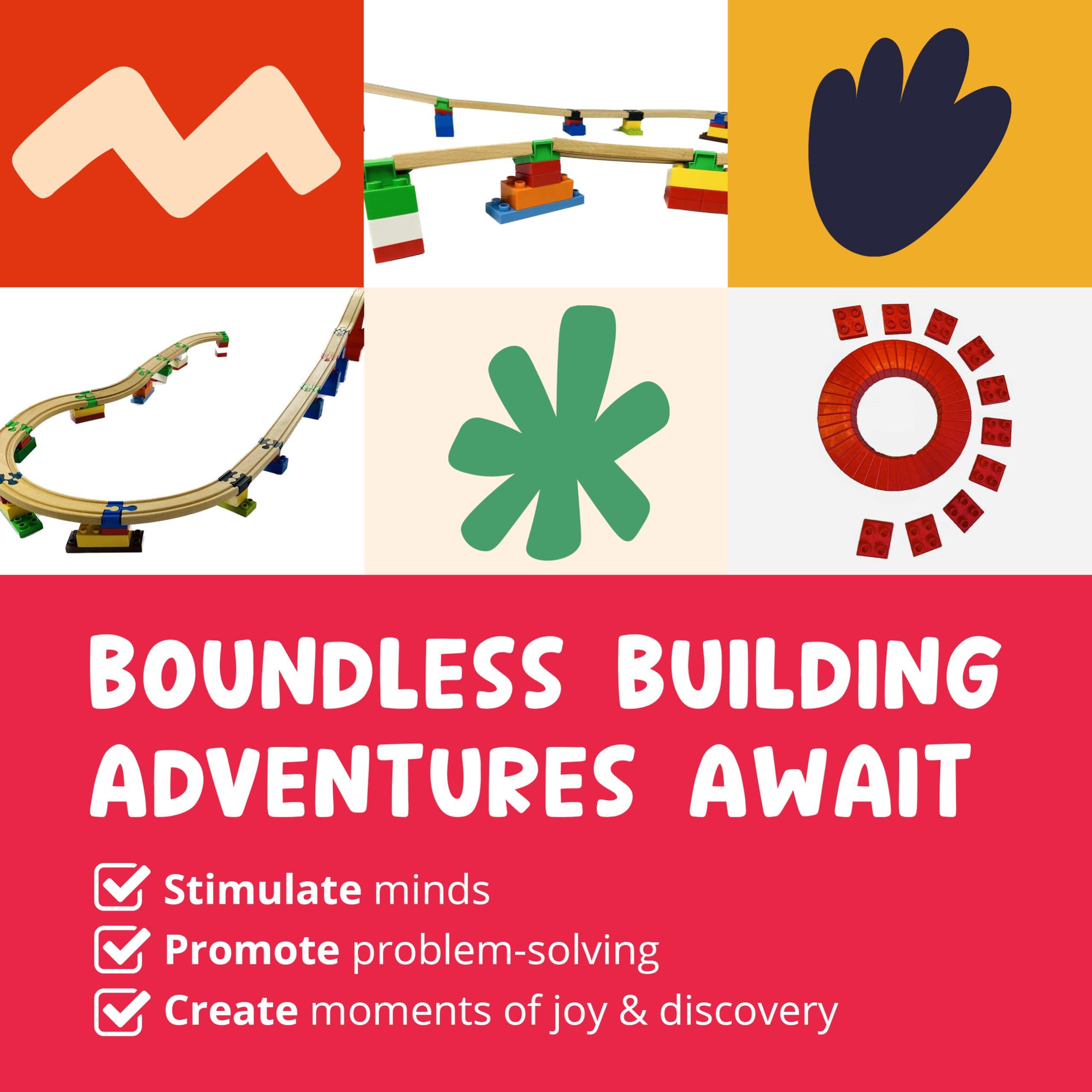 TOY2 TOY2 Wooden Train Track Accessories - Track Connectors for Wooden Train Set & Building Bricks - Educational Toys for Stem Bins, Toy Building Sets & Learning Games Track Connectors Slopes, 20 pcs