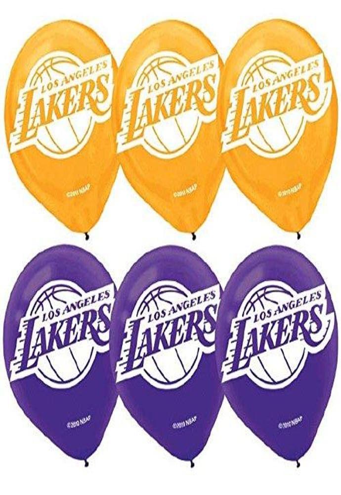 Amscan NBA LA Lakers Yellow and Purple Latex Balloons - 12\'\' (Pack Of 6) - Perfect Basketball Party Decorations For Fans & Events