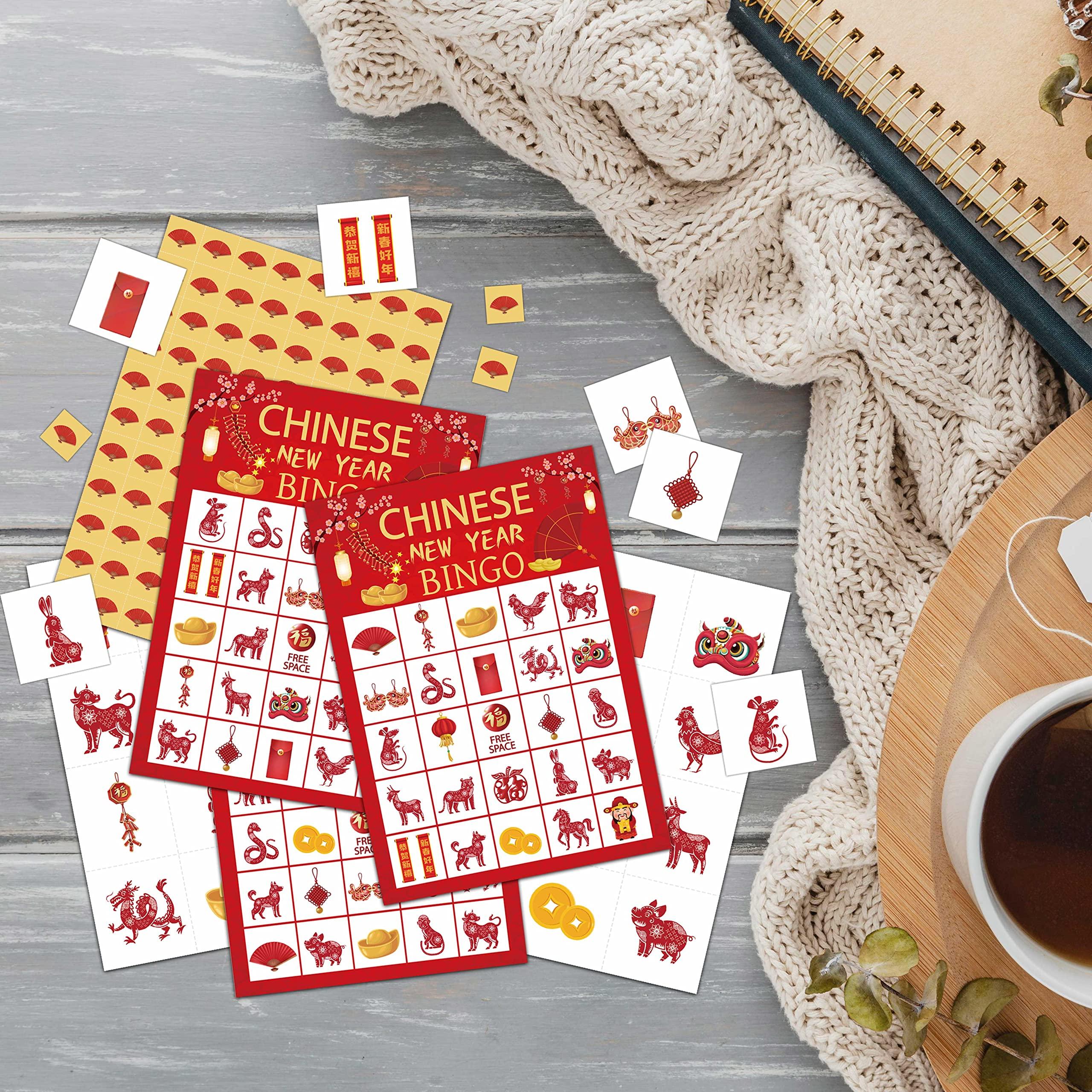 Tedea Tedea Chinese New Year Bingo Games, Lunar New Year Games, Chinese New Year Bingo, Chinese New Year Activity, Chinese New Year Party Decorations Supplies, 24 Players Bingo Games (B03)