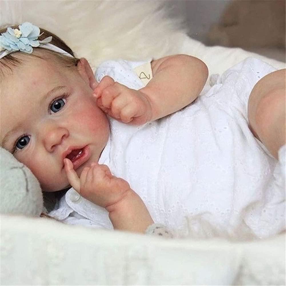 ZTDOLL ZTDOLL Reborn Baby Dolls Girl Opened Eyes 18 Inch, Full Vinyl Body and Weightd Body Handmade Realistic Baby Doll Newborn Lifelike Dolls Opened Blue Eyes (Sweet Girl)
