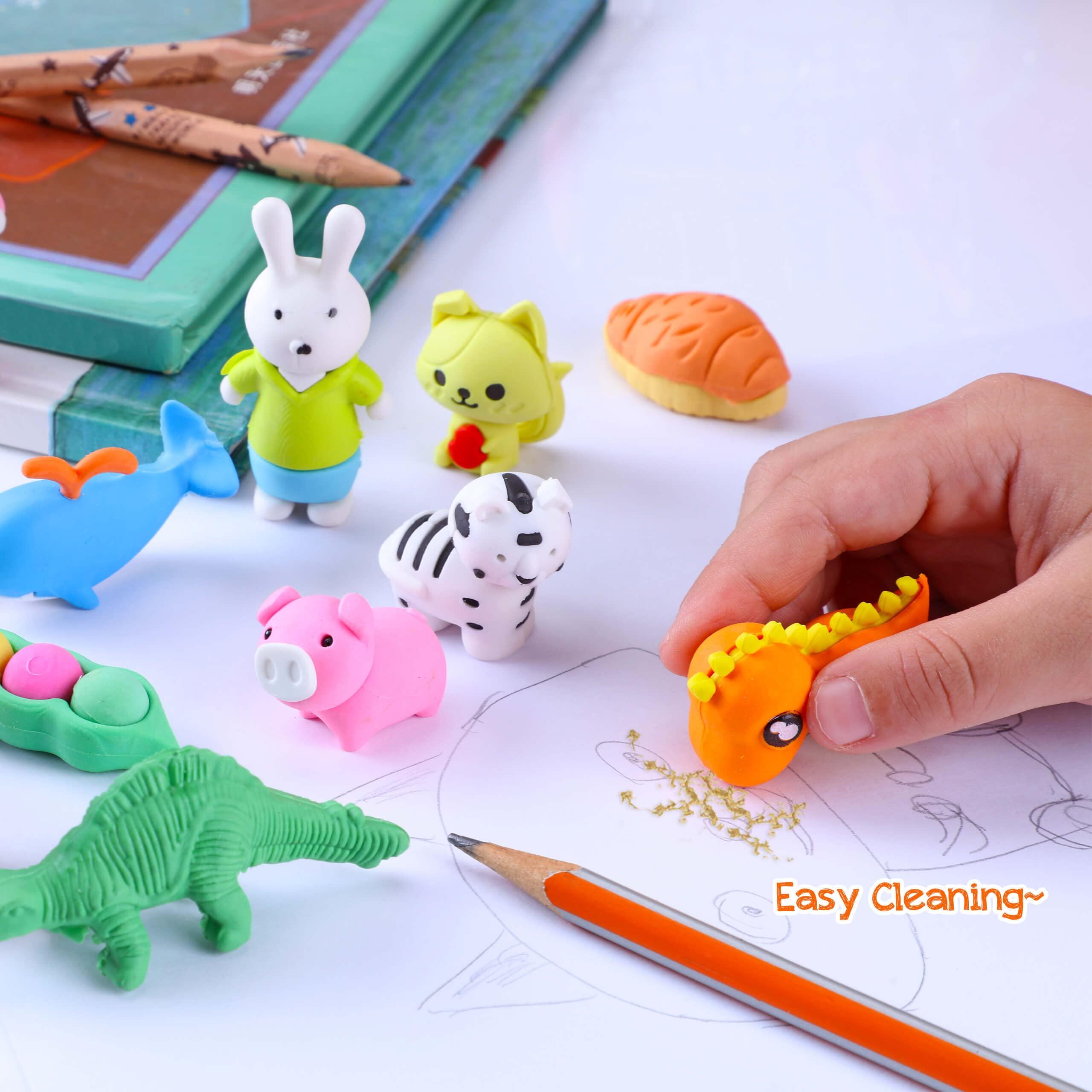 BESTWELL 100 Pack Animal Erasers for Kids, Desk Pets for Classroom, 3D Bulk Mini Puzzle Pencil Eraser, Cute erasers for Classroom Rewards and Prizes, Novelty Fun Party Favors Gift Back to School Supplies