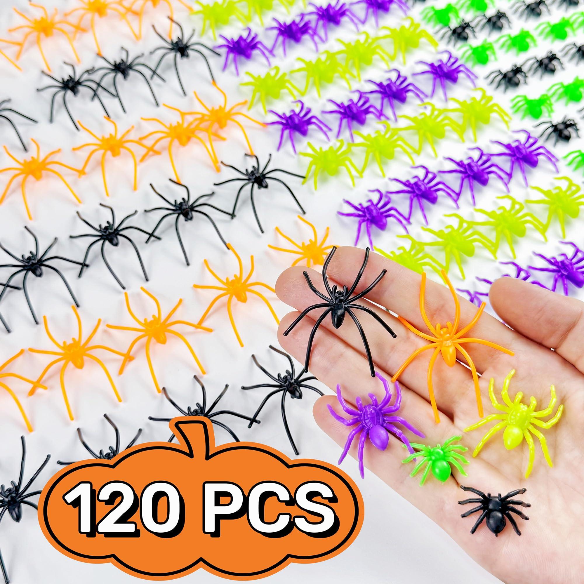 VOVEA VOVEA Plastic Spiders Halloween Decorations 120PCS, 6 Colorful Styles Fake Spiders Small Realistic Spider Props for Halloween Party Favors, Treat Bags, Trick or Treat Goodie Bags