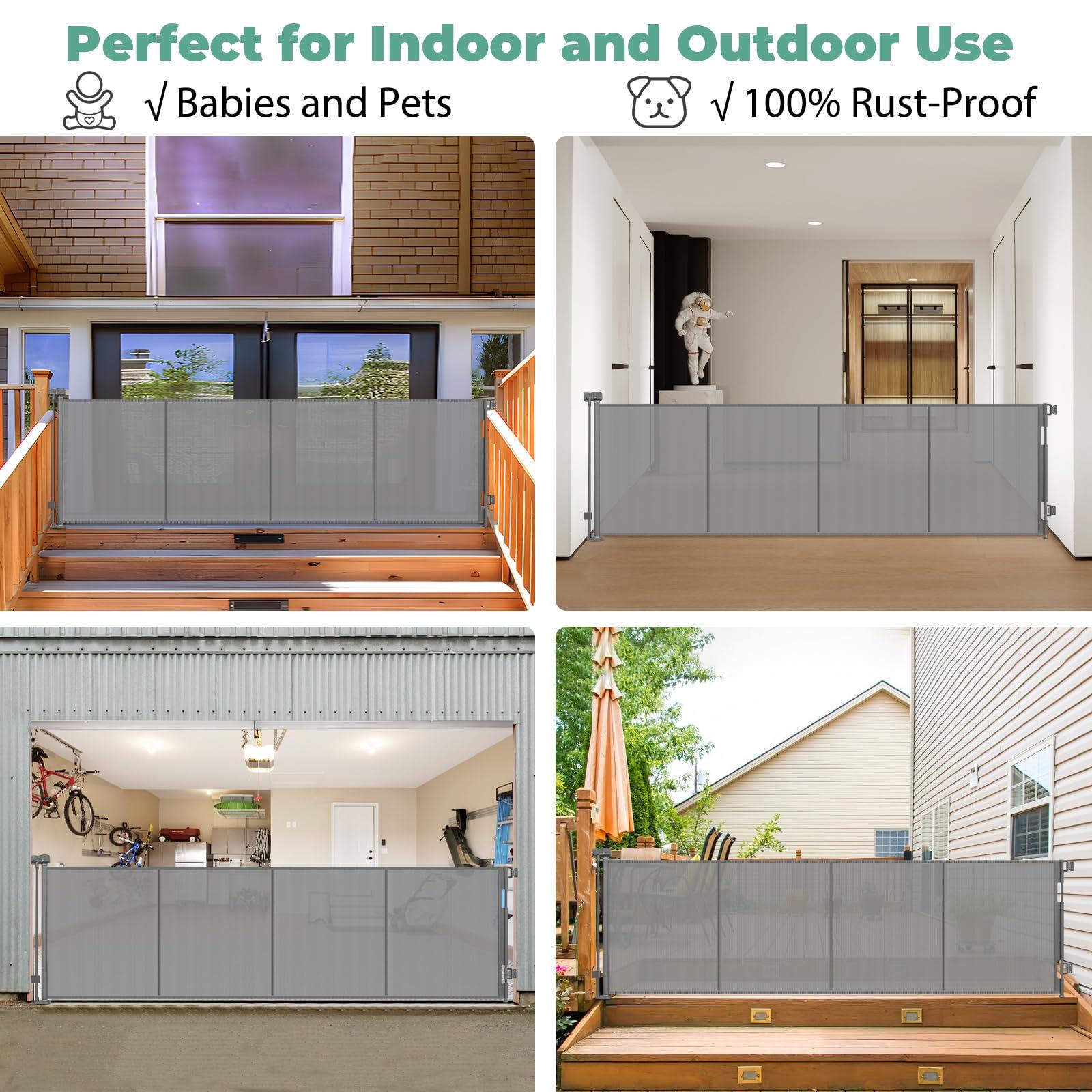 Stcockis Reinforced 195 Inch Extra Wide Baby Gate Retractable Dog Fence with Support Rods Prevent Crawling Under, 16 Foot Retractable Baby Gates Retractable Dog Gate Outdoor/Indoor Extra Long Baby Gate, Gray