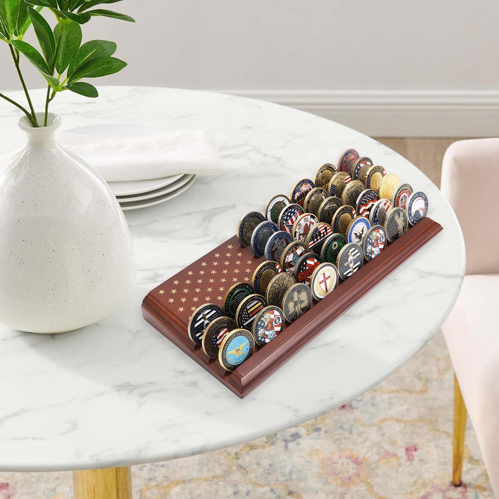 LIUYALO LIUYALO 6-row challenge coin display with United States Flag, challenge coin holder made of 100% solid wood