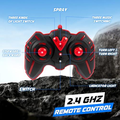 Rhybor Rhybor Remote Control Dinosaur Car, 2.4GHz All Terrain Remote Control Monster Truck, RC Dinosaur Monster Car, Spray Music Monster Truck RC Cars for Boys 4-7 8-12 and Girls