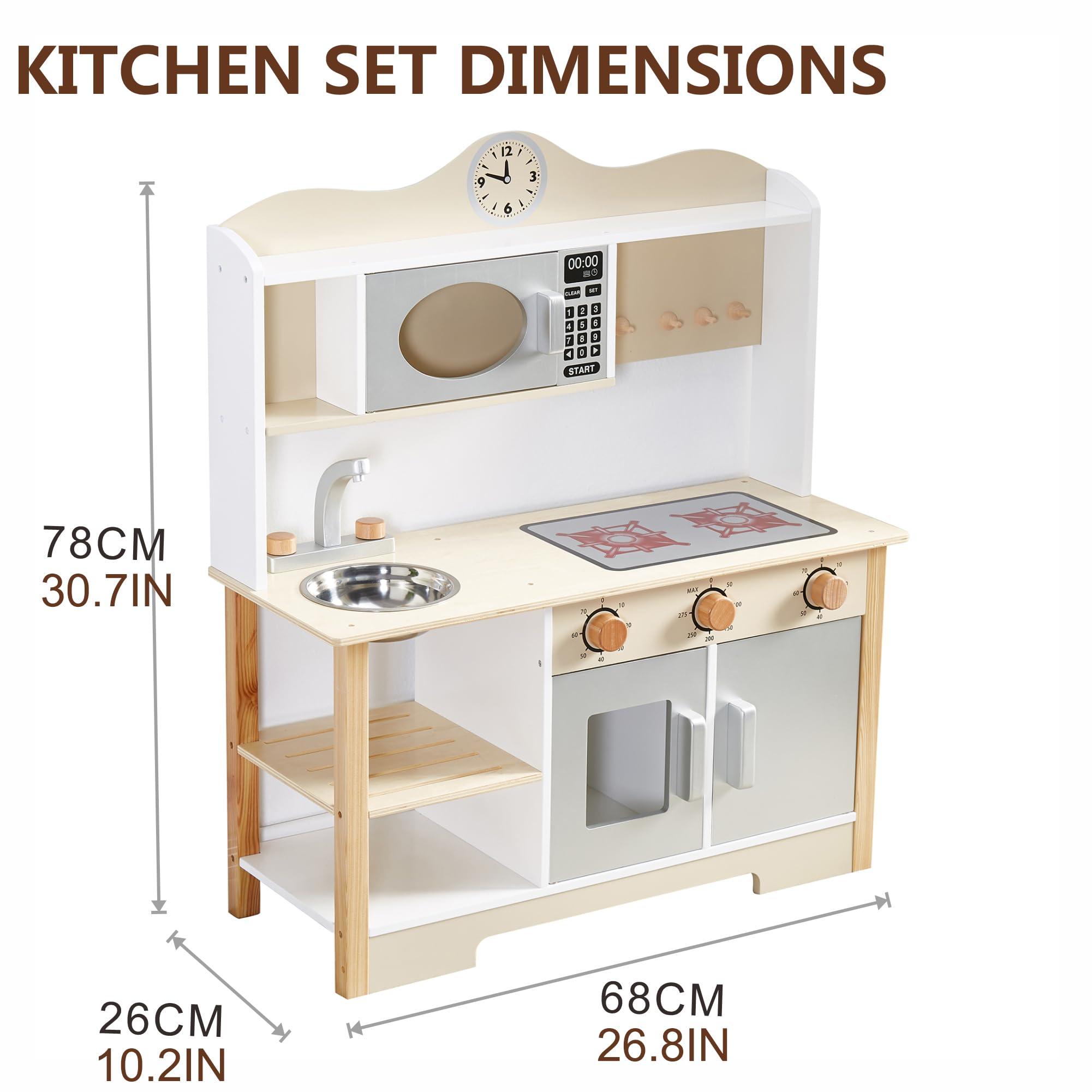 lukazoo Wooden Play Kitchen, Kids Toy Kitchen Cooking Set, Kids Play Kitchen Pretend Play Set, Pretend Kitchen Playset for Toddlers Boys and Girls