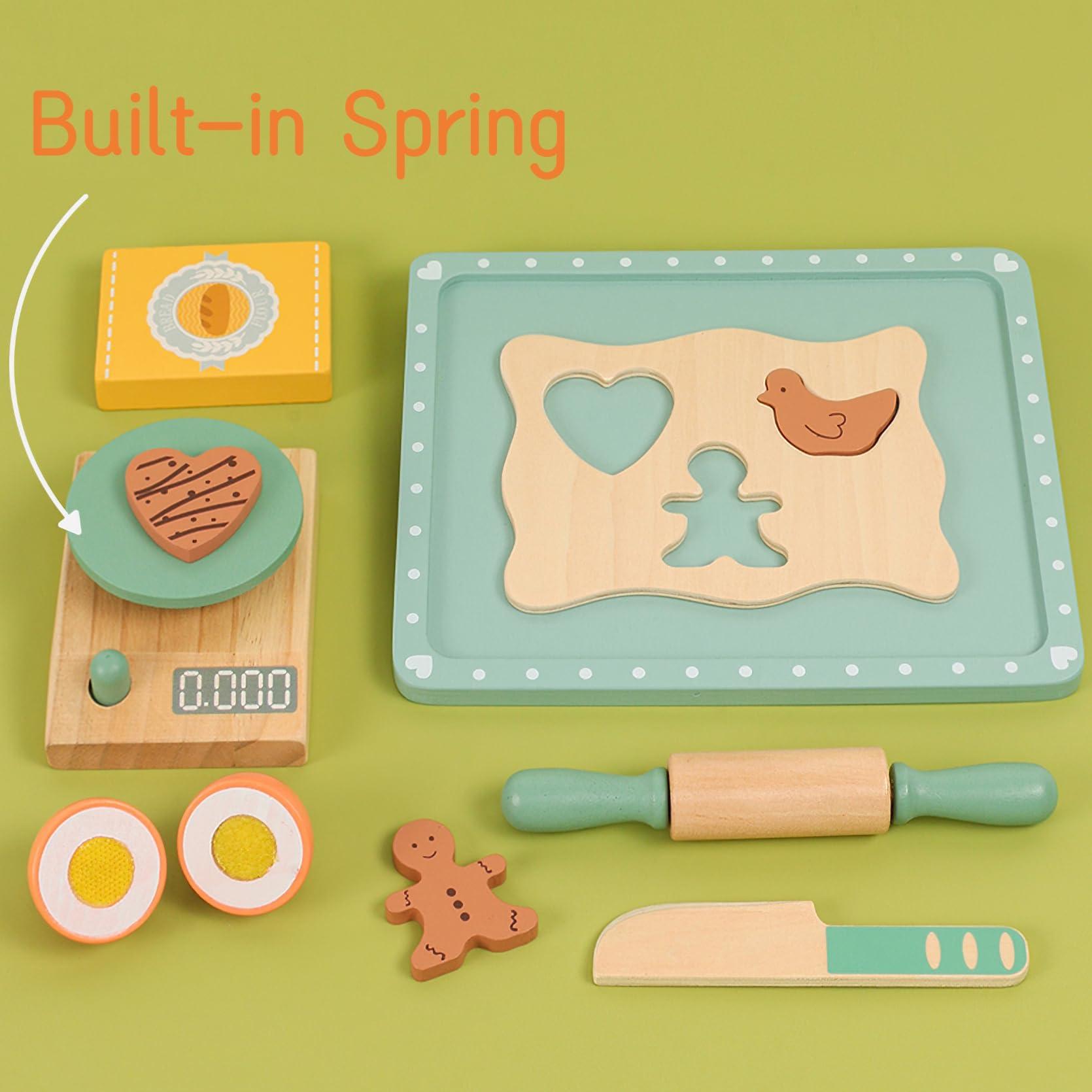 MIKNEKE Wooden Cookie Bake Play Food Set, Pretend Play Cookies and Baking for Toddlers, Montessori Play Kitchen Accessories Wooden Food Set for Kids (Cookie Maker)