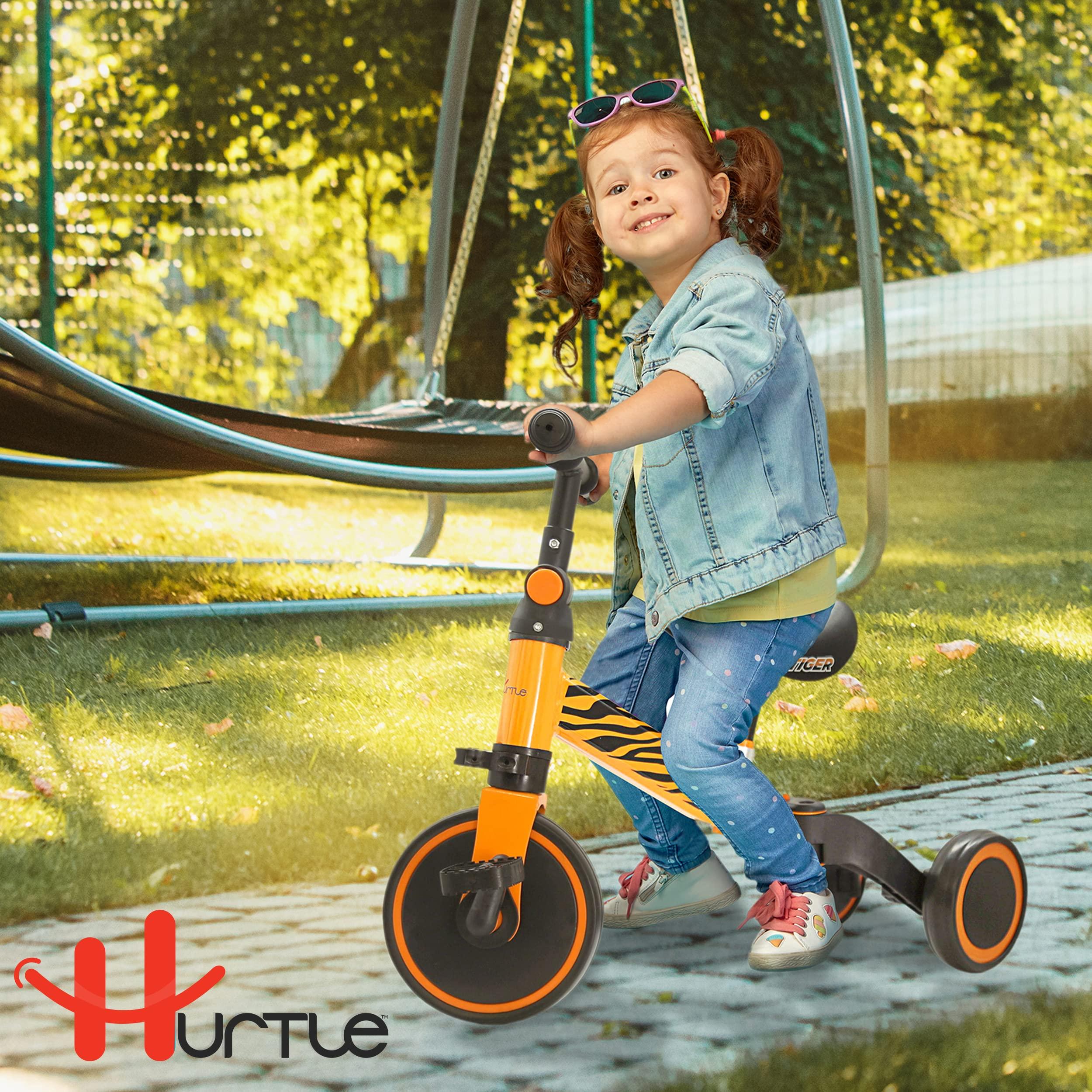 Hurtle 3 in 1 Kids Tricycles - Balance Training Bike Convertible Toddler Walker Riding Toys for 10 Month to 3 Year Old Boys Girls w/Removable Pedals, Carbon Steel Frame, Adjustable Seat Height (Tiger)