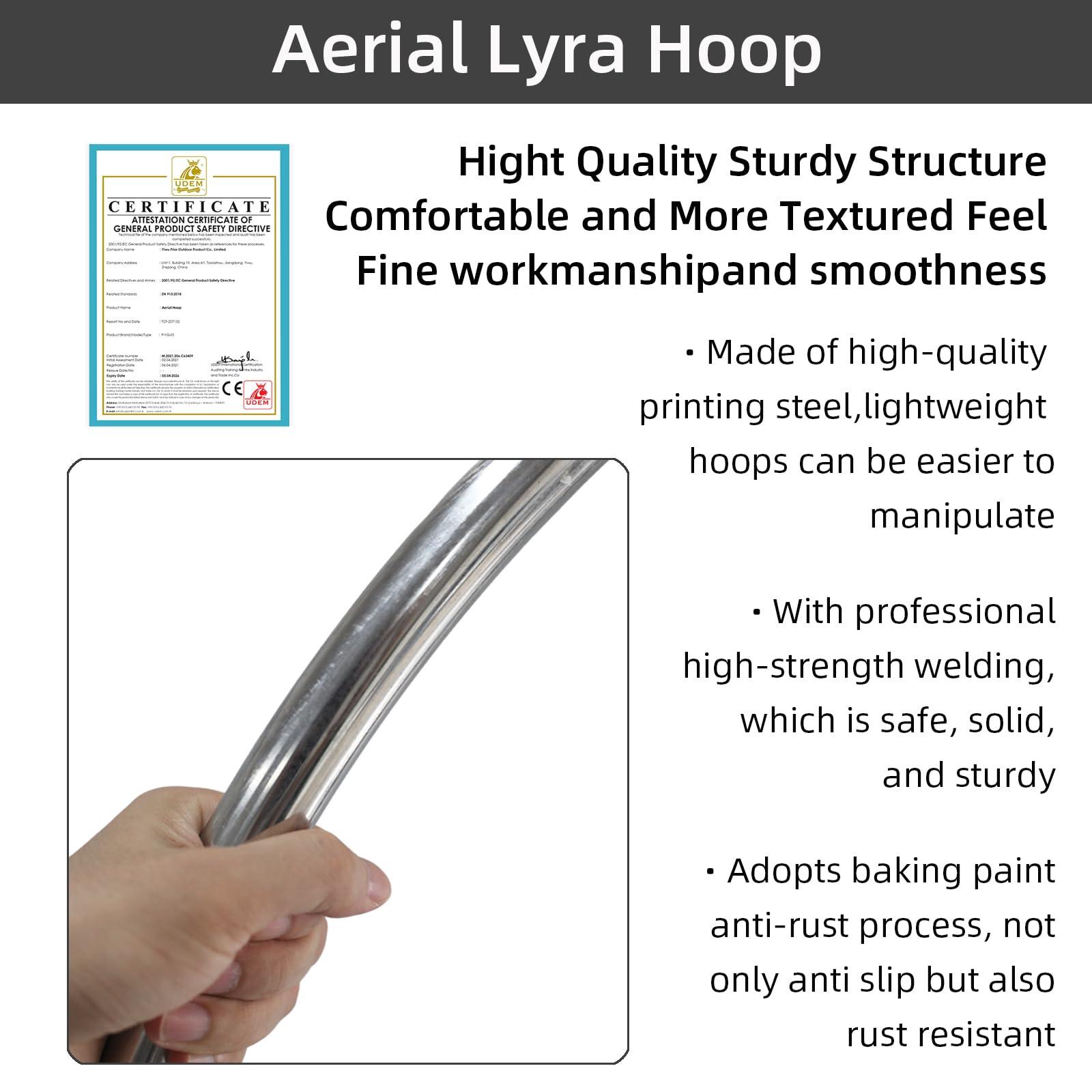 PRIOR FITNESS PRIOR FITNESS Aerial Hoop Set - Professional 80cm Silver Tab-Less Lyra Ring With Complete Rigging Hardware - Circus Fitness Equipment Kit