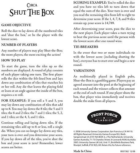 Front Porch Classics Front Porch Classics Circa Shut-the-Box, Wooden 9 Number Dice Game with Case for Travel, for Adults and Kids Ages 8 and Up