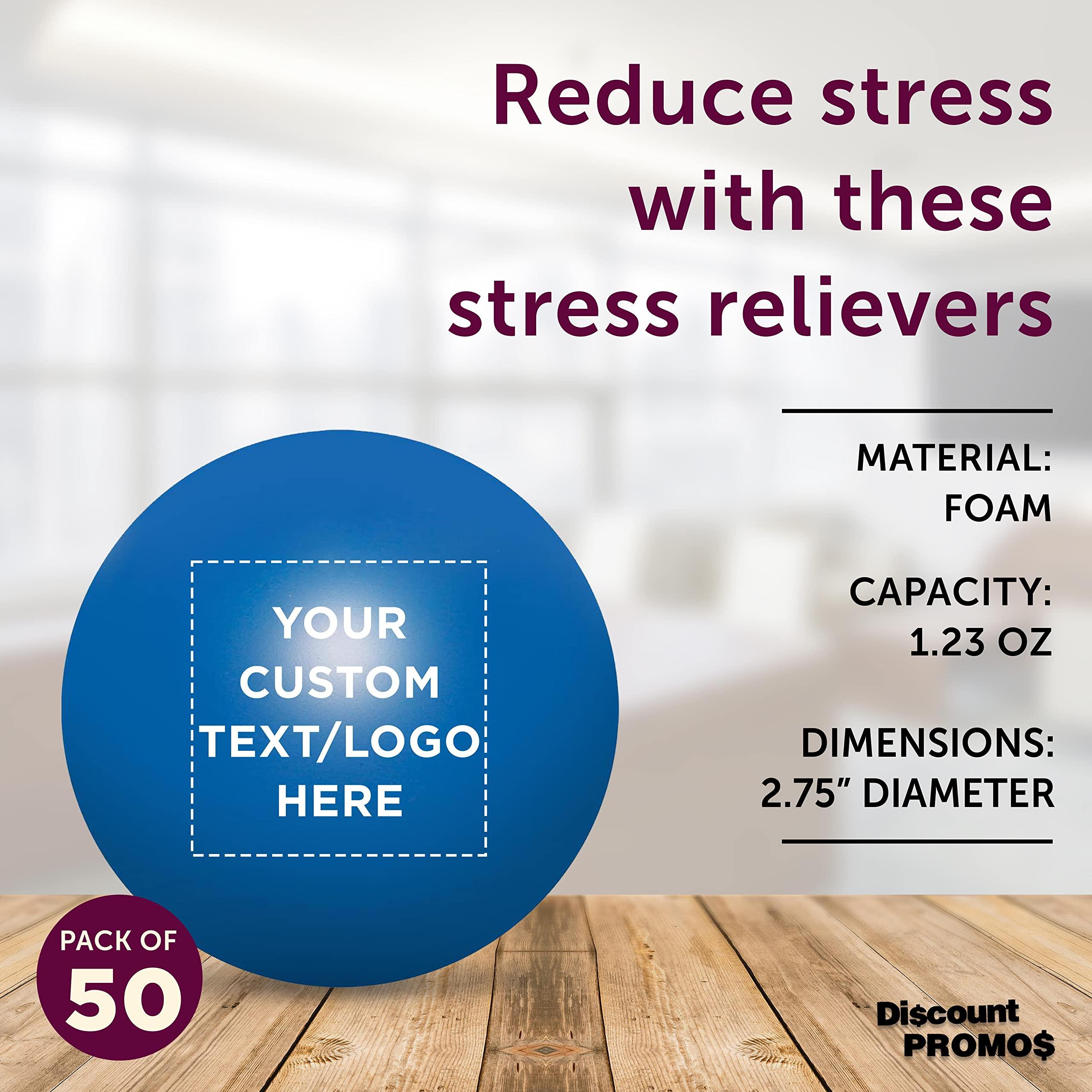 DISCOUNT PROMOS Custom Stress Balls for Adults Set of 50, Personalized Bulk Pack - Relief, Perfect for Your Desk, Office or Home - Blue