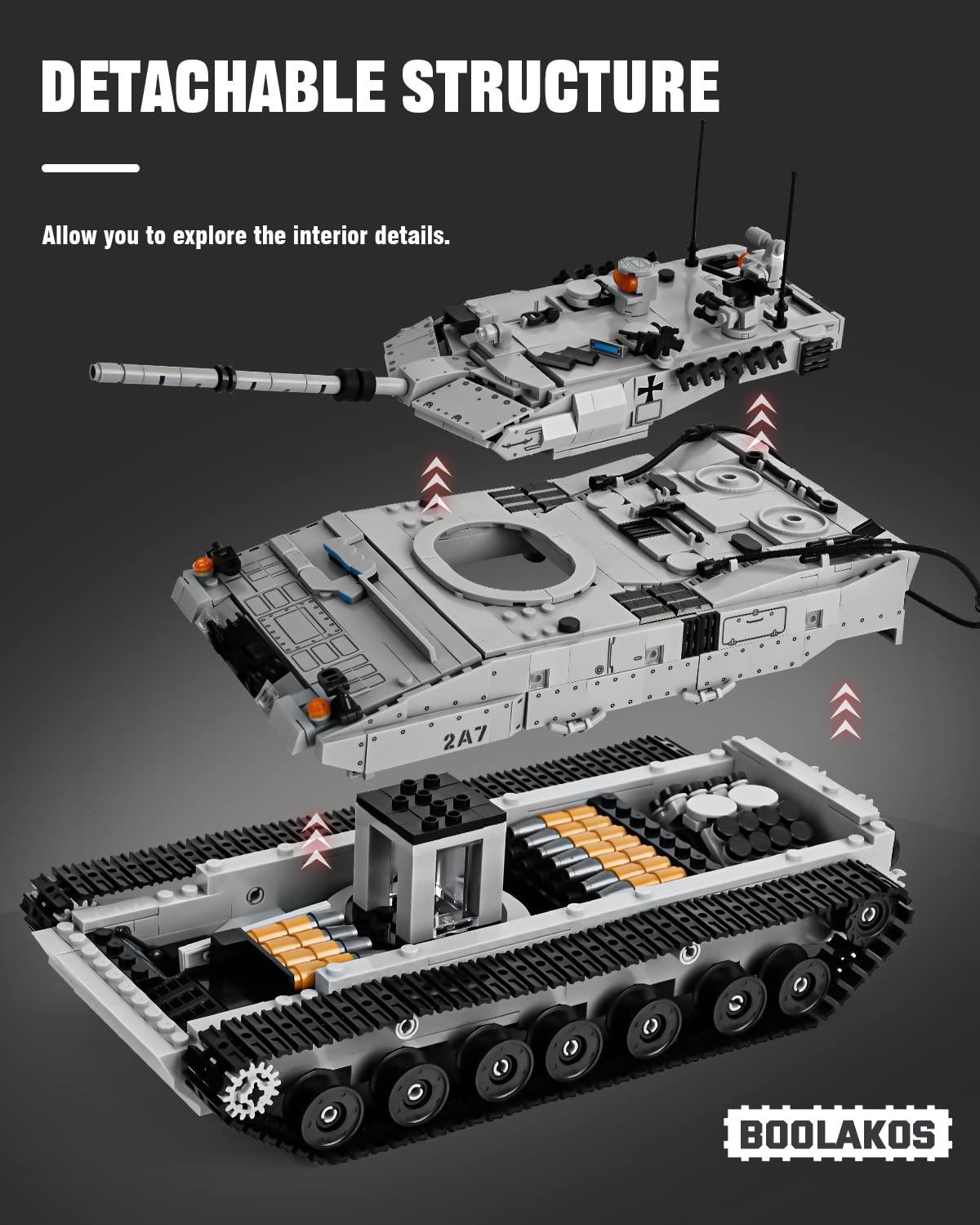 BOOLAKOS BOOLAKOS Leopard II A7 Main Battle Tank Building Block, Military Tank Building Toy Set to Display, Collectible WW2 Army Tank Model for Adults (1,498 Pieces)