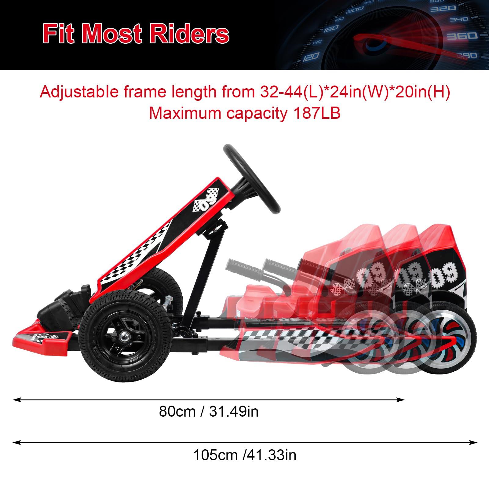 LINASHI Electric Go Kart for Kids, 16 MPH Electric Drift Kart with 350W Motor, 36V 4.4Ah Battery, 4 Level of Adjustable Body Length 32" to 44", Drift Mode for Aged 8-12 (Red)