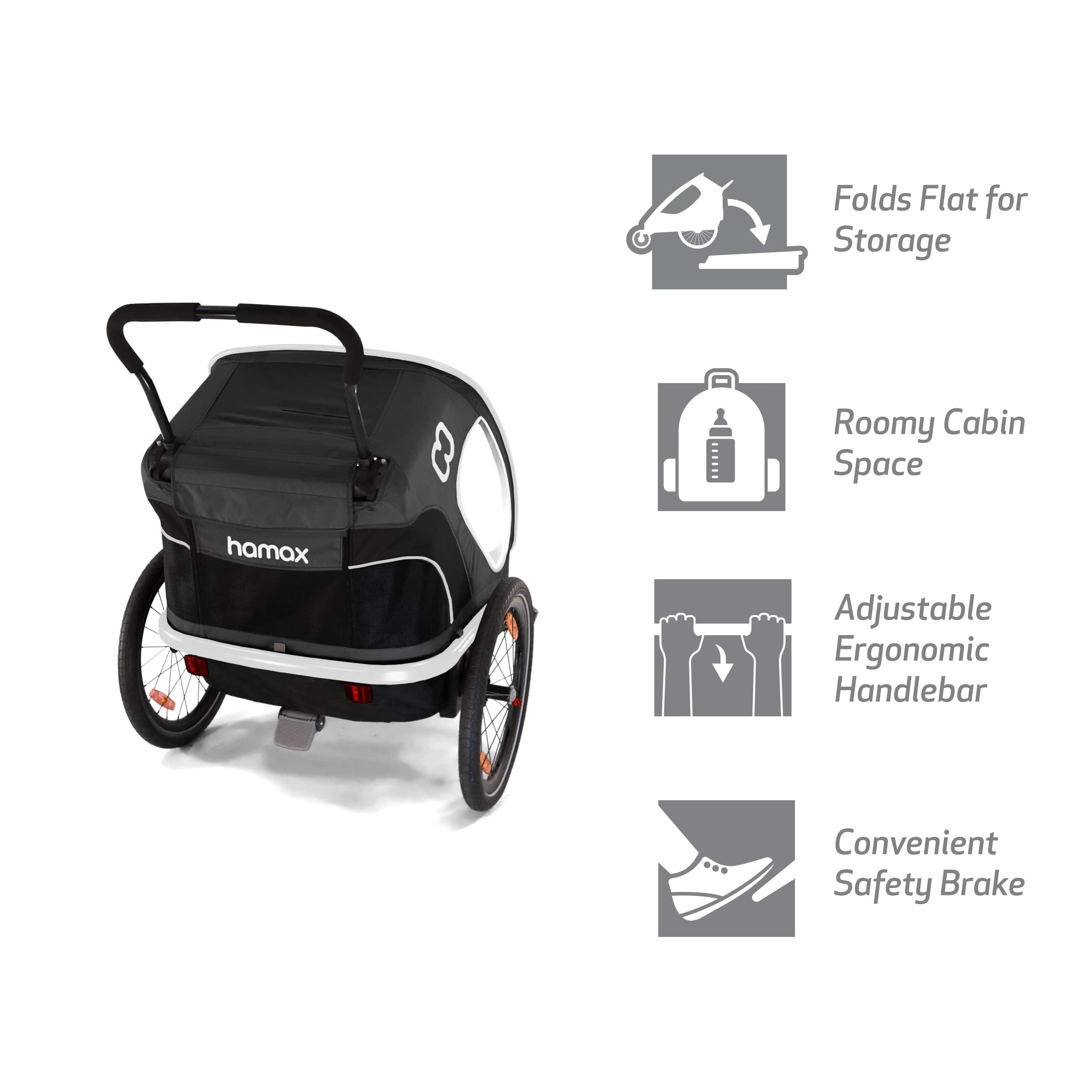 Hamax Hamax Outback One Seat Reclining Multi-Sport Child Bike Trailer + Stroller (Jogger Wheel Sold Separately) (Grey/Black)