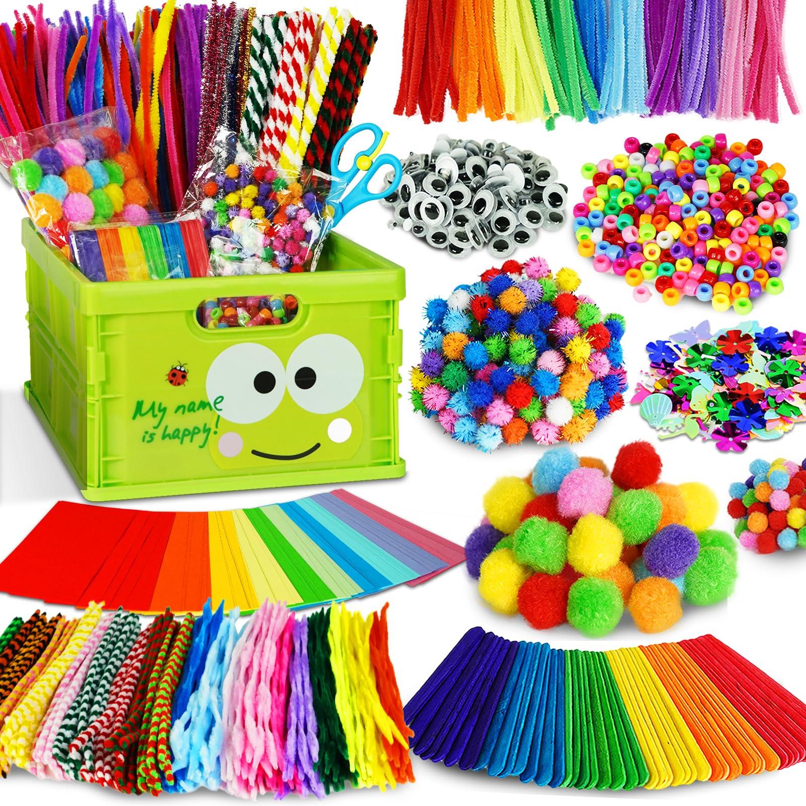 FUNZBO FUNZBO Arts and Crafts Supplies for Kids - Craft Kits with Pipe Cleaners, Popsicle Stickers, Construction Paper, Pom Poms & Googly Eyes, All in One Homeschool Supplies, Gifts for Girls & Boys Age 4+