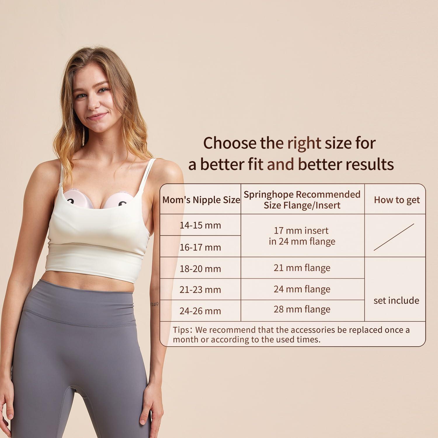 Springhope Springhope Wearable Breast Pump Hands Free, Electric Portable Breastfeeding Pump Wireless, APP & Semi-Lying Suction with 3 Modes 12 Levels, Quiet & Painless Breast Pump, 28/24/21/19mm Flange, 2 Pack