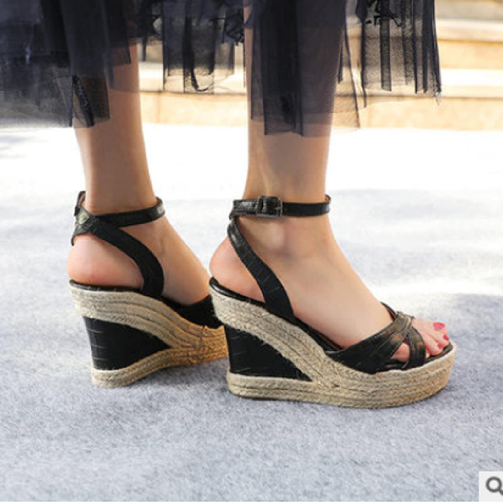 ZBYY ZBYY Women's Platform Sandals Wedge Ankle Strap Summer Open Toe Sandals Cross Espadrille Platform Wedge Sandals Shoes