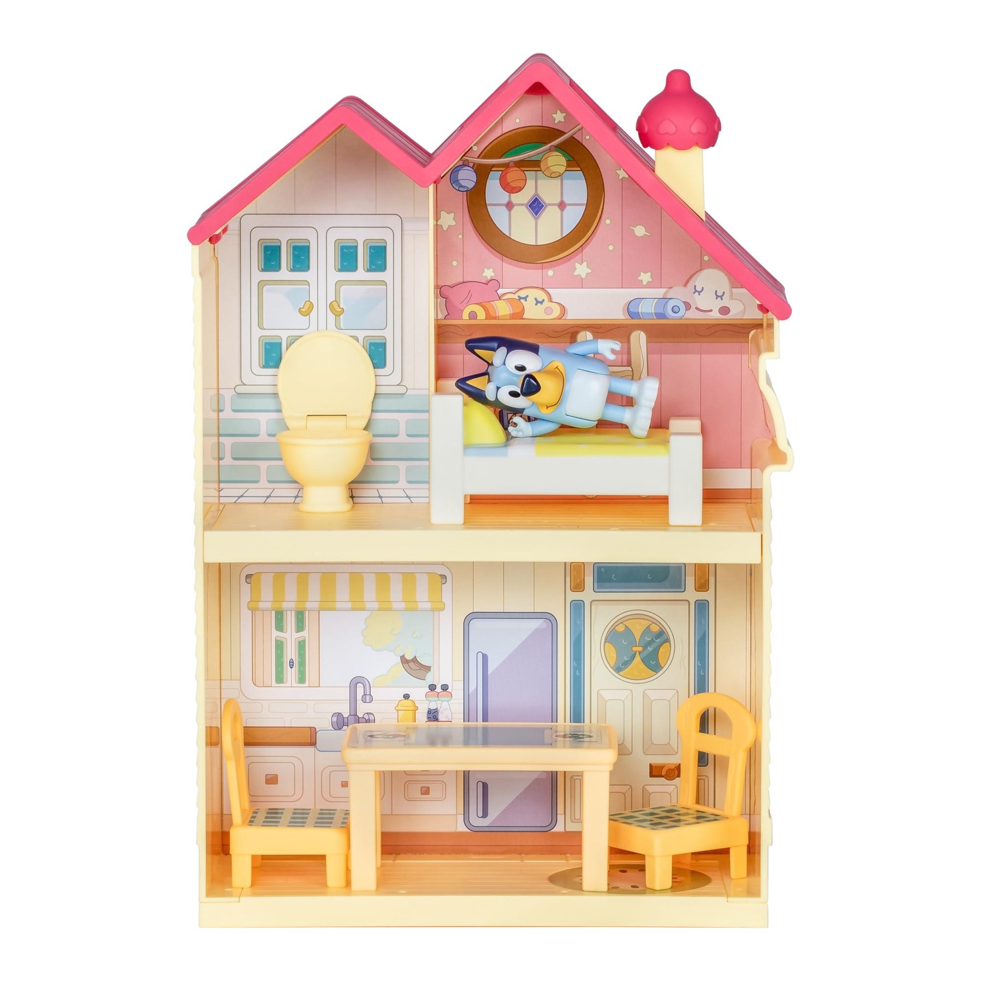 BLUEY BLUEY Mini Home Playset | Compact House Playset with Carry Handle | Three Different Rooms | Kitchen, Bedroom and Bathroom | Includes Figure with 5 Play Pieces
