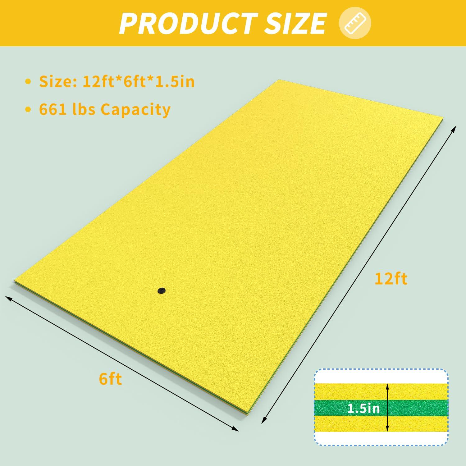 GUINGFUN GUINGFUN 9/12/18FT 3-Layer Lily Pad Floating Mat, Double-Sided Use Floating Water Mat, Floating Mat for Lake, Water Mat Suitable for Adult and Children(12FT Yellow)