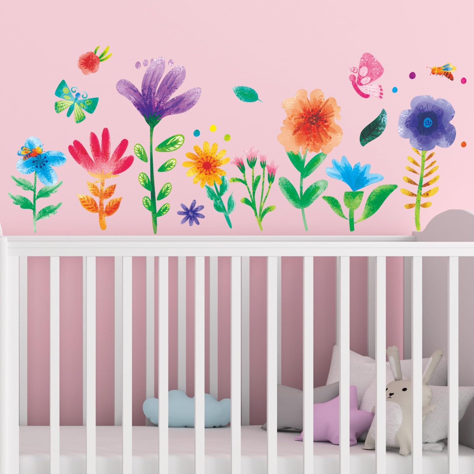 Amimagen Amimagen Watercolor Flower Wall Stickers - Kids Baby Boys Girls Toddler Garden Preschool Floral Wall Decals - Nursery Playroom Classroom Daycare Bedroom Home Wall Decor
