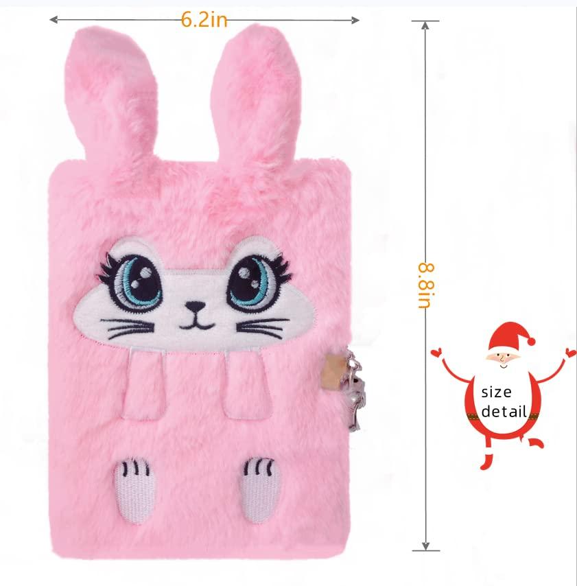 Luolizon Luolizon Bunny Diary with Lock for Girls,Kids Cute Fuzzy Journal Girls Fluffy Rabbit Notebook Age 8-12 Set with 2 Carrot Pens for Easter DayBirthday,New Year