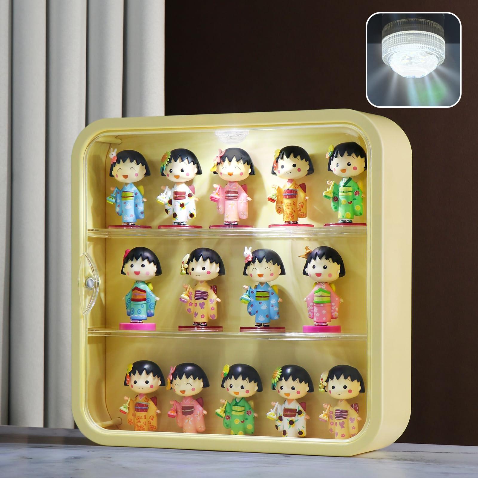 Naconmlet Naconmlet Clear Display Case for Figures with Light,Wall-Mounted Display Cases 3-Layer Storage Box with Door,Dust Proof,Moisture Proof,Suitable for Pop Mart,Collectibles Mini Figures Toys