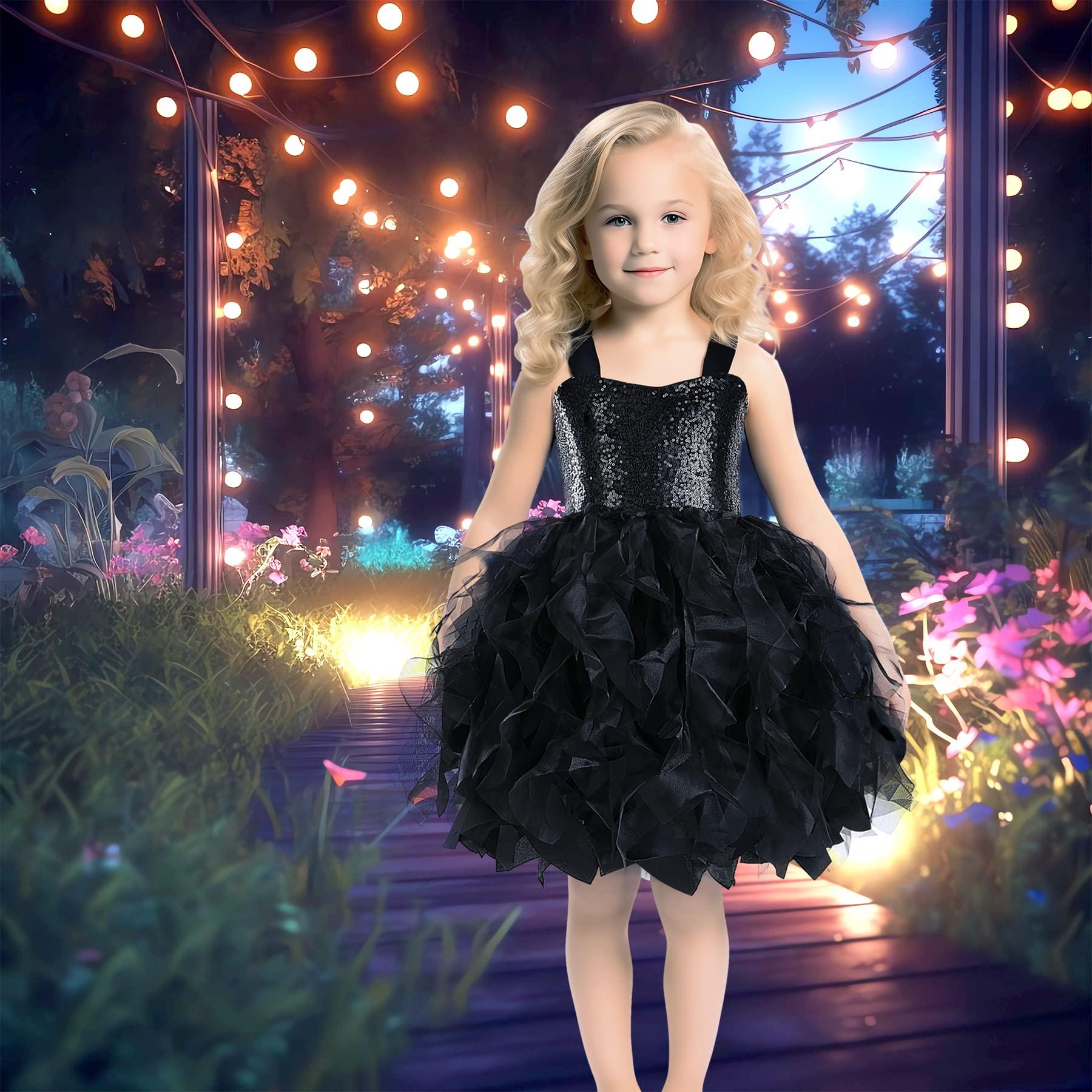 Besutolife Black Tutu Dress for Girls Sequin Tulle Dress for Birthday Party Wedding Dancing 6T