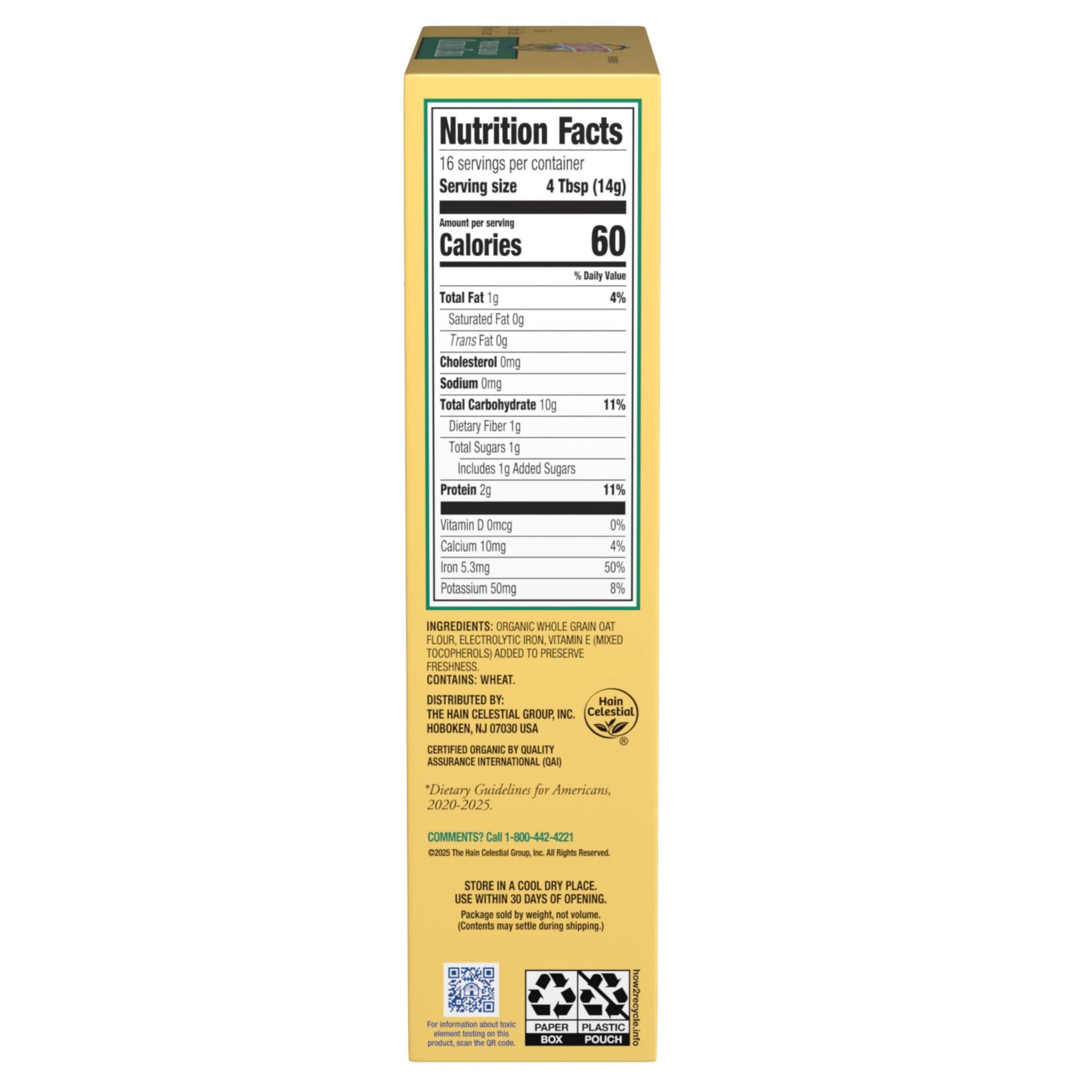 Earth's Best Earth's Best Organic Baby Food, Whole Grain Oatmeal Cereal, Non-GMO, Easily Digestible and Iron Fortified 8 oz Box