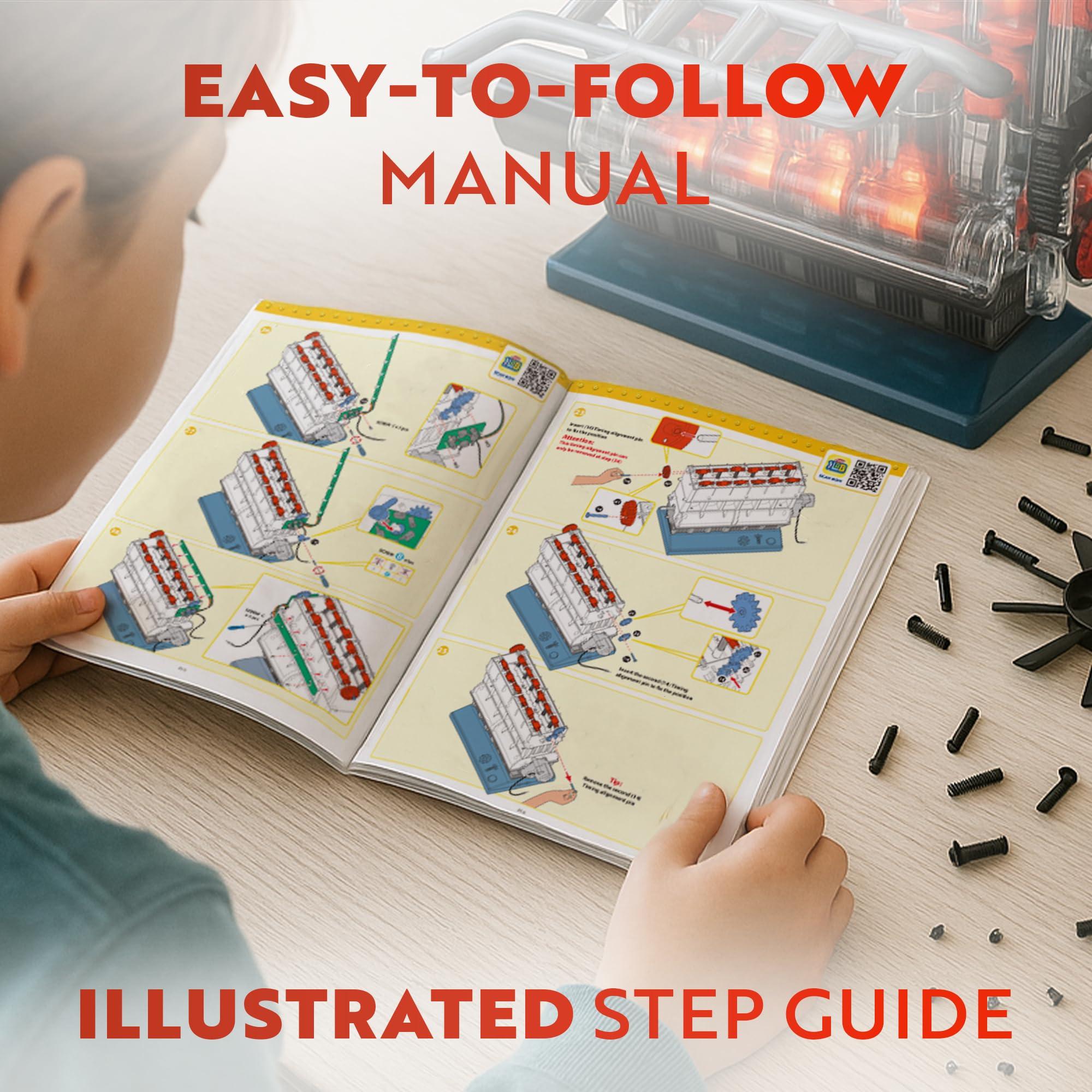 Playz Playz Inline 6 Engine Model Kit - Build Your Own STEM Inline 6 Small Engine That Runs Kit for Adults & Kids Age 10-12+, Visible Inline 6 Mini Engine Kit That Works for Adult w/ 230 STEM Parts