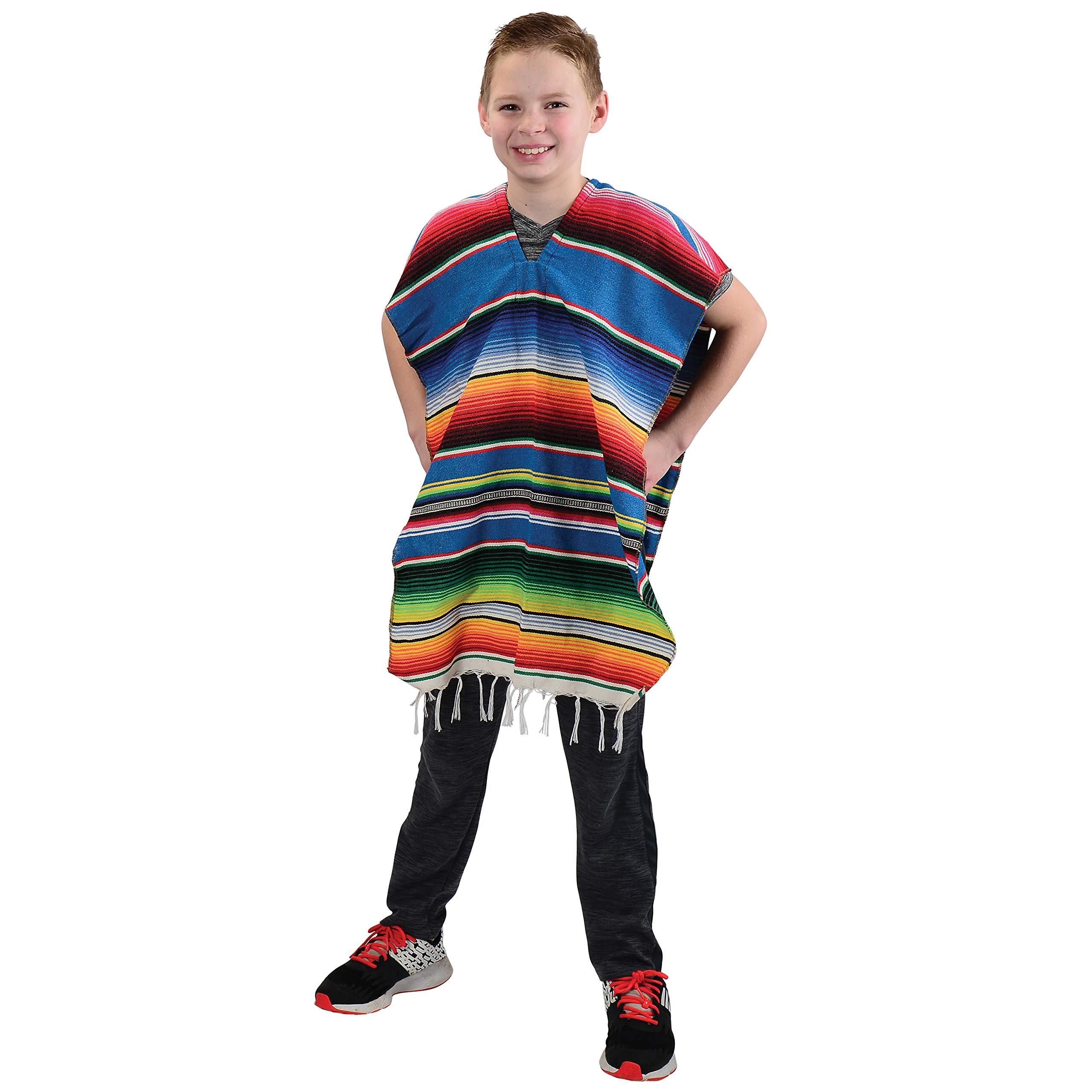 GiftExpress GiftExpress Mexican Poncho for Kids, Mexican Traditional Serape Poncho for Cinco de Mayo, Mexican Fiesta Theme Party Costume, Kids Mexican Serape Costume, Halloween Costume