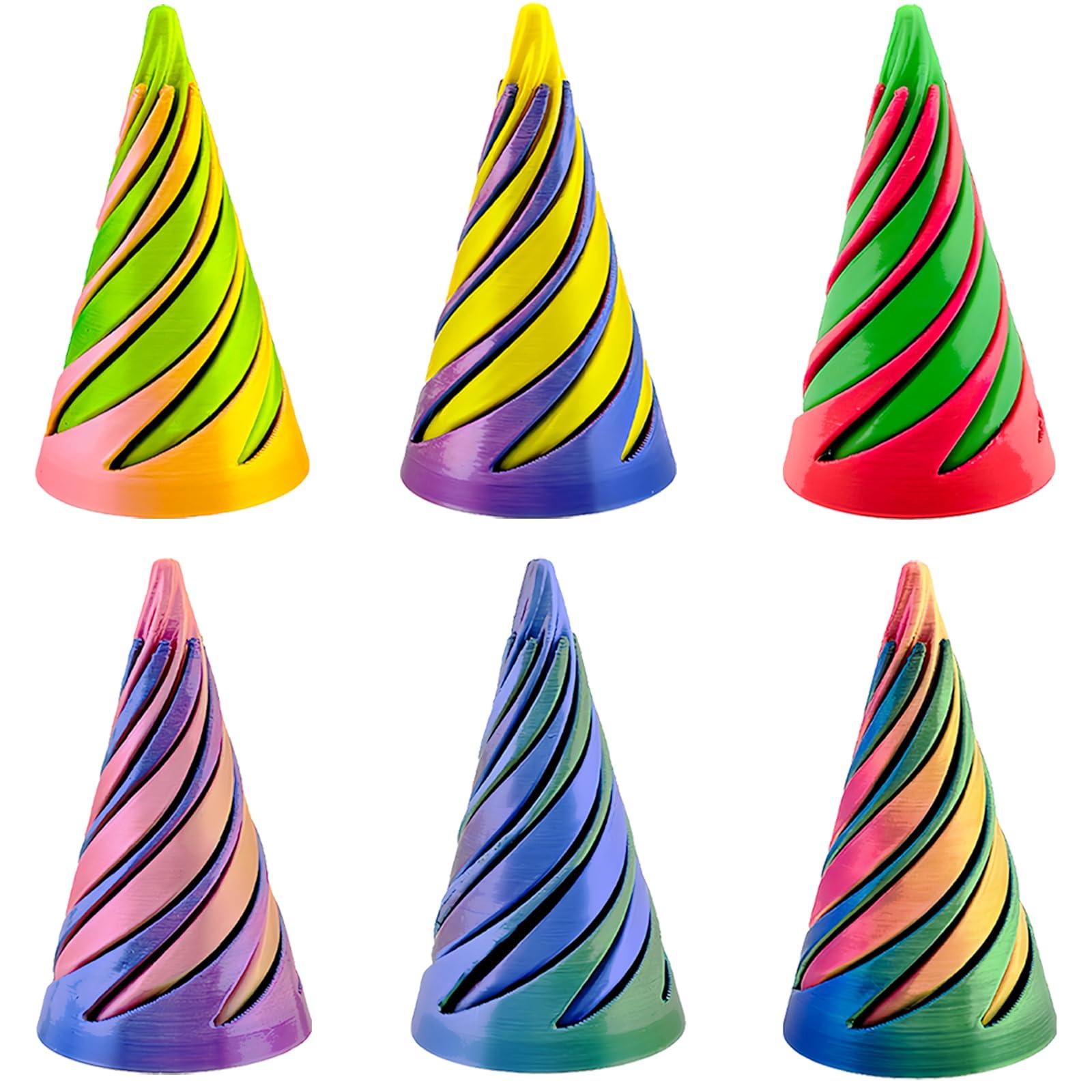 Lyzbbsoy 6Pcs Spiral Cone Fidget Toy,Impossible Cone Impossible Pyramid Passthrough Toy,3D Printed Spiral Cone Fidget Toy,Mini Vortex Thread Illusion Desktop Deco Souvenir Gift for Anxiety Relaxing