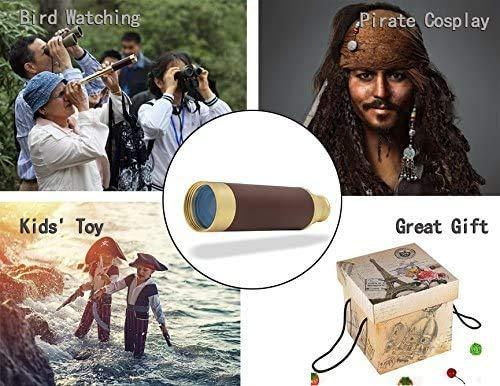 Aubric Retro Pirate Telescope Spyglass for Kids Adults Portable Collapsible Handheld Telescope Monocular Zoomable 25x30 & Survival Gear Compass Pocket Military Compass for Outdoor Camping Hiking Boating