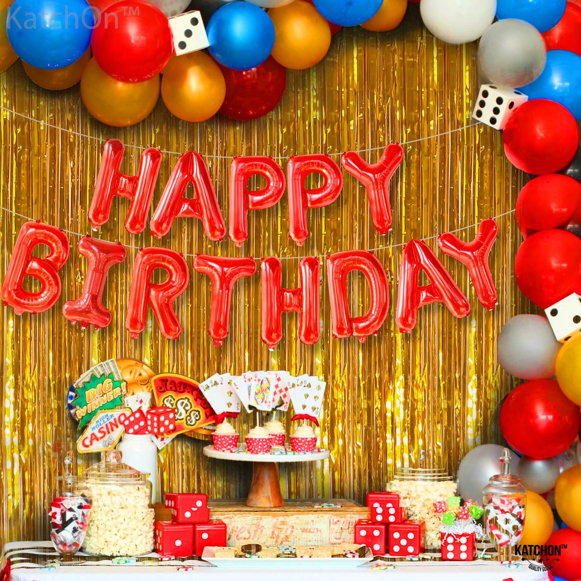 KatchOn KatchOn, Red Happy Birthday Balloon Banner - 16 Inch | Happy Birthday Banner Red, Happy Birthday Balloons Letters | Happy Birthday Foil Balloons | Happy Birthday Red Balloons, Red Birthday Decorations